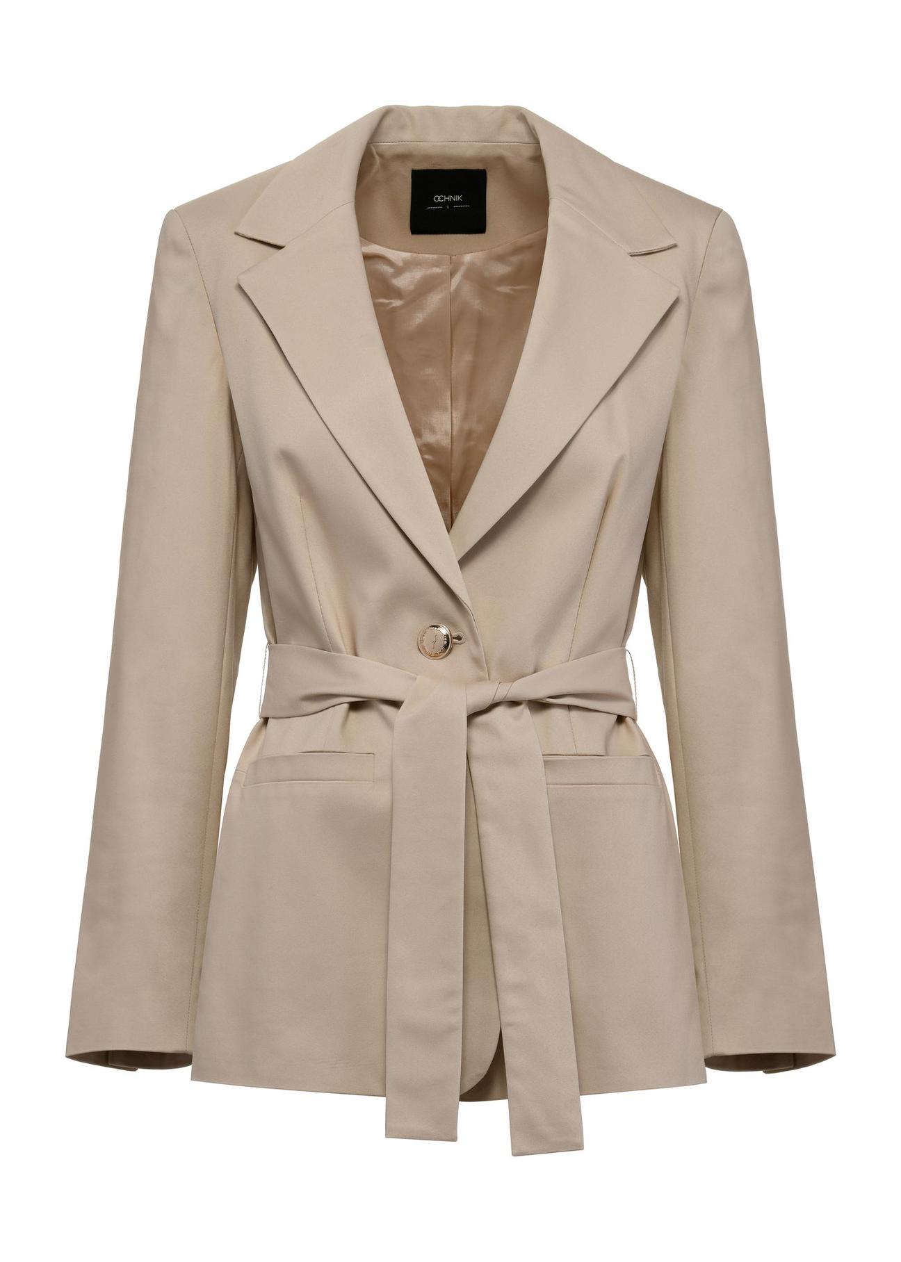 Beige women's blazer with belt ZAKDT-0030-82(W25)-07