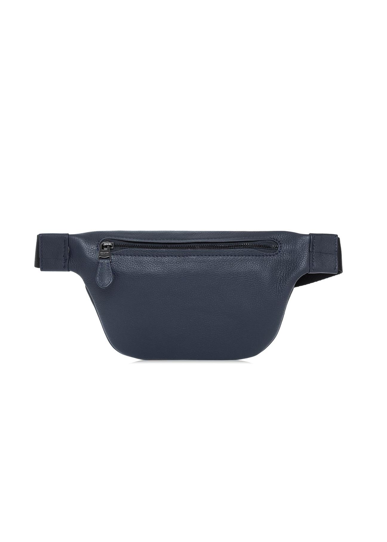 Navy blue leather waist bag with logo TORMS-0280D-69(W25)-05