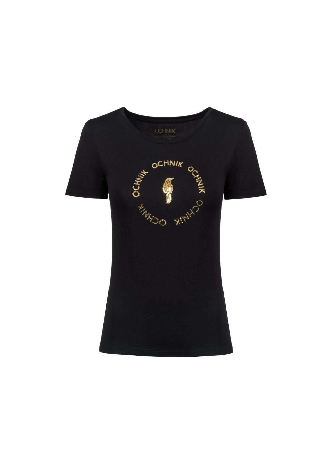 Black Women's T-shirt with applique TSHDT-0071A-99(Z23)-04