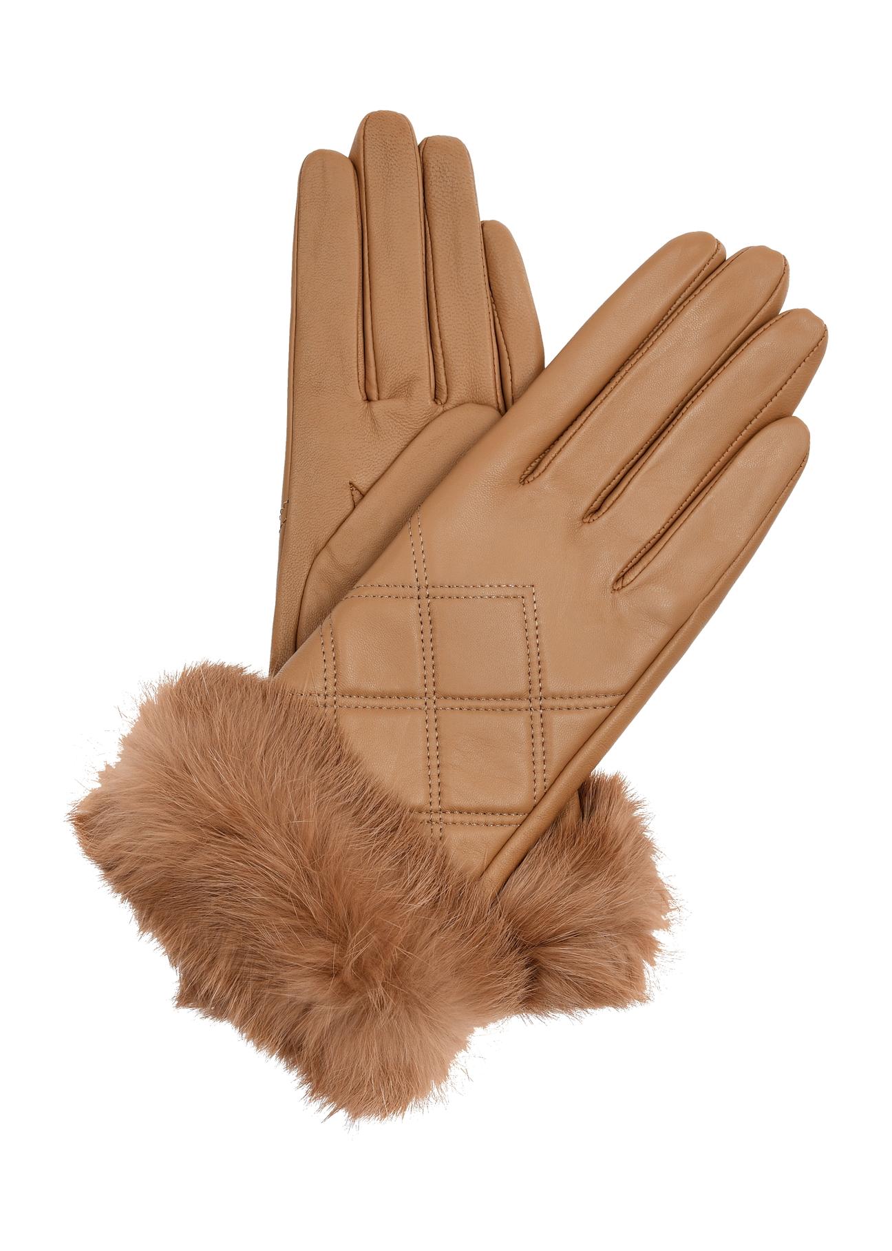 Women's leather gloves with fur REKDS-0071-24(Z24)-01