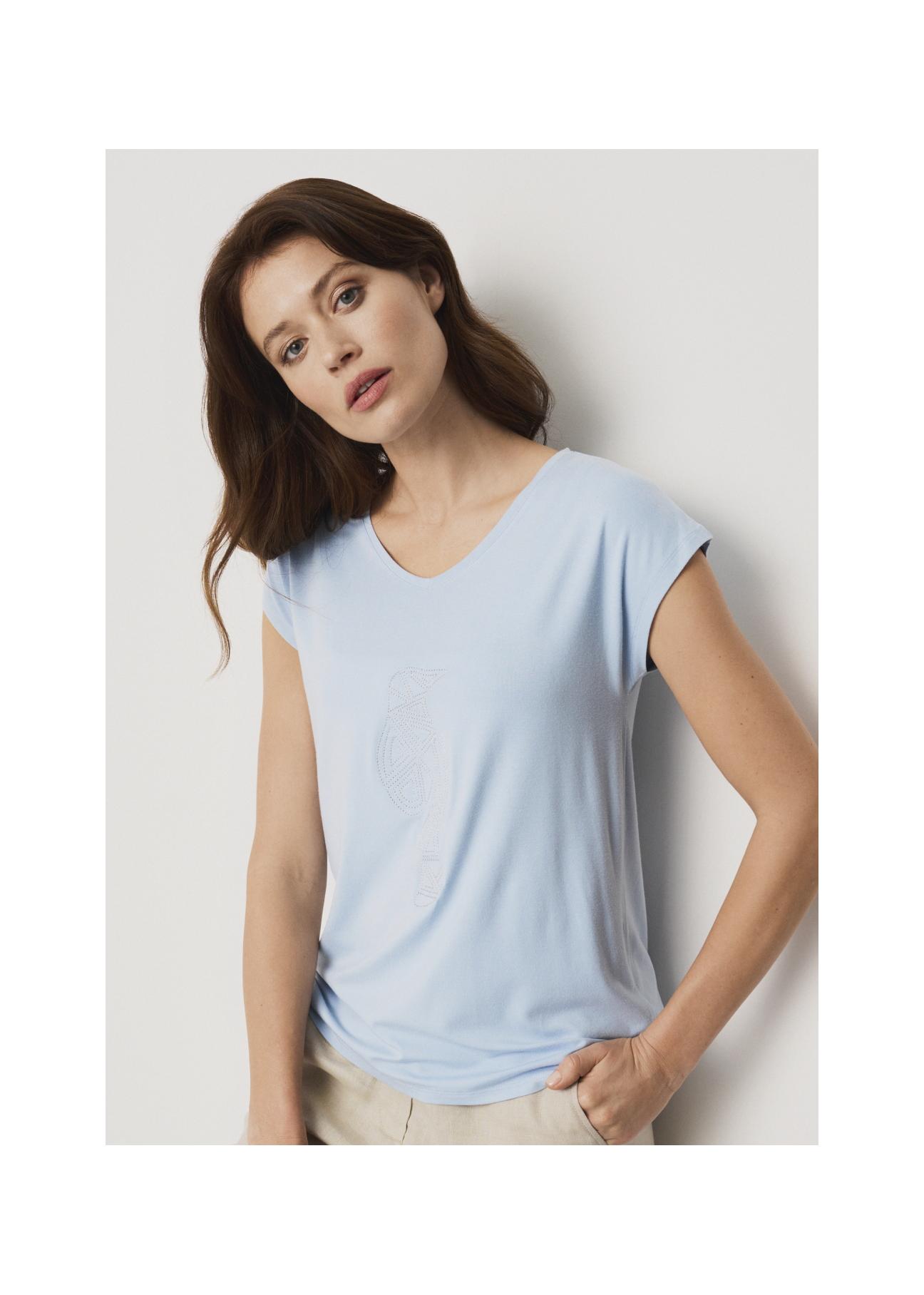 Light blue Women's T-shirt with applique TSHDT-0066-62(W22)-01