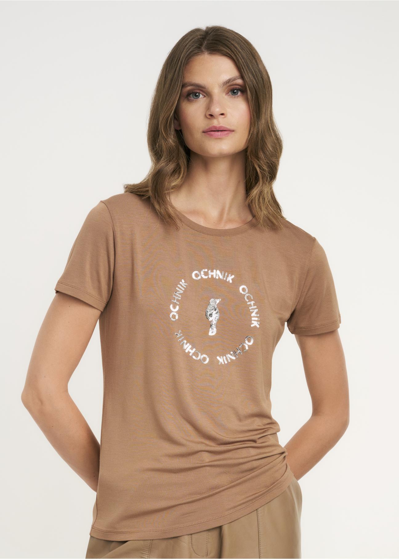 Camellia women's T-shirt with applique TSHDT-0071-81(Z22)-02