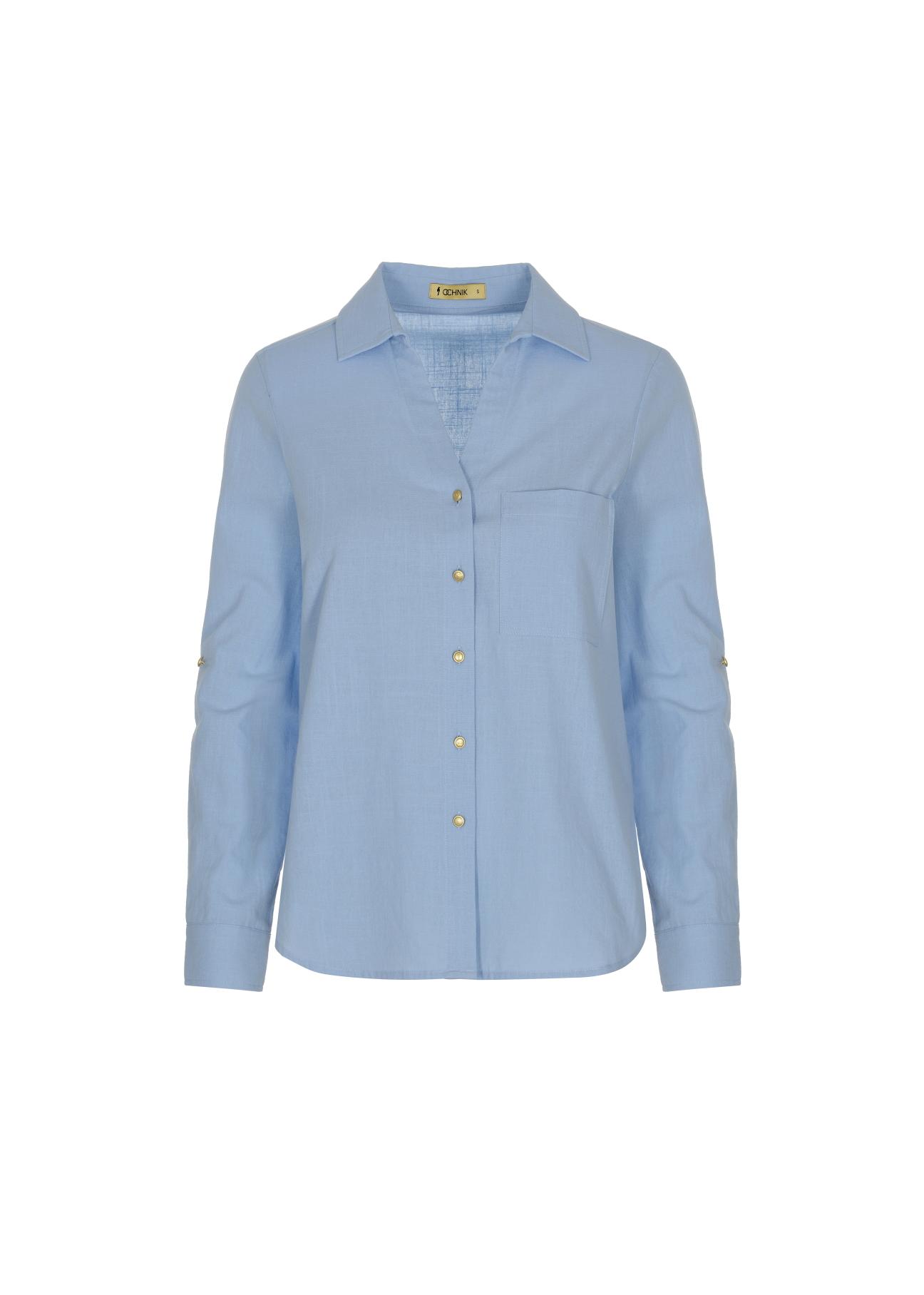 Blue cotton shirt for women KOSDT-0092-62(W22)-03