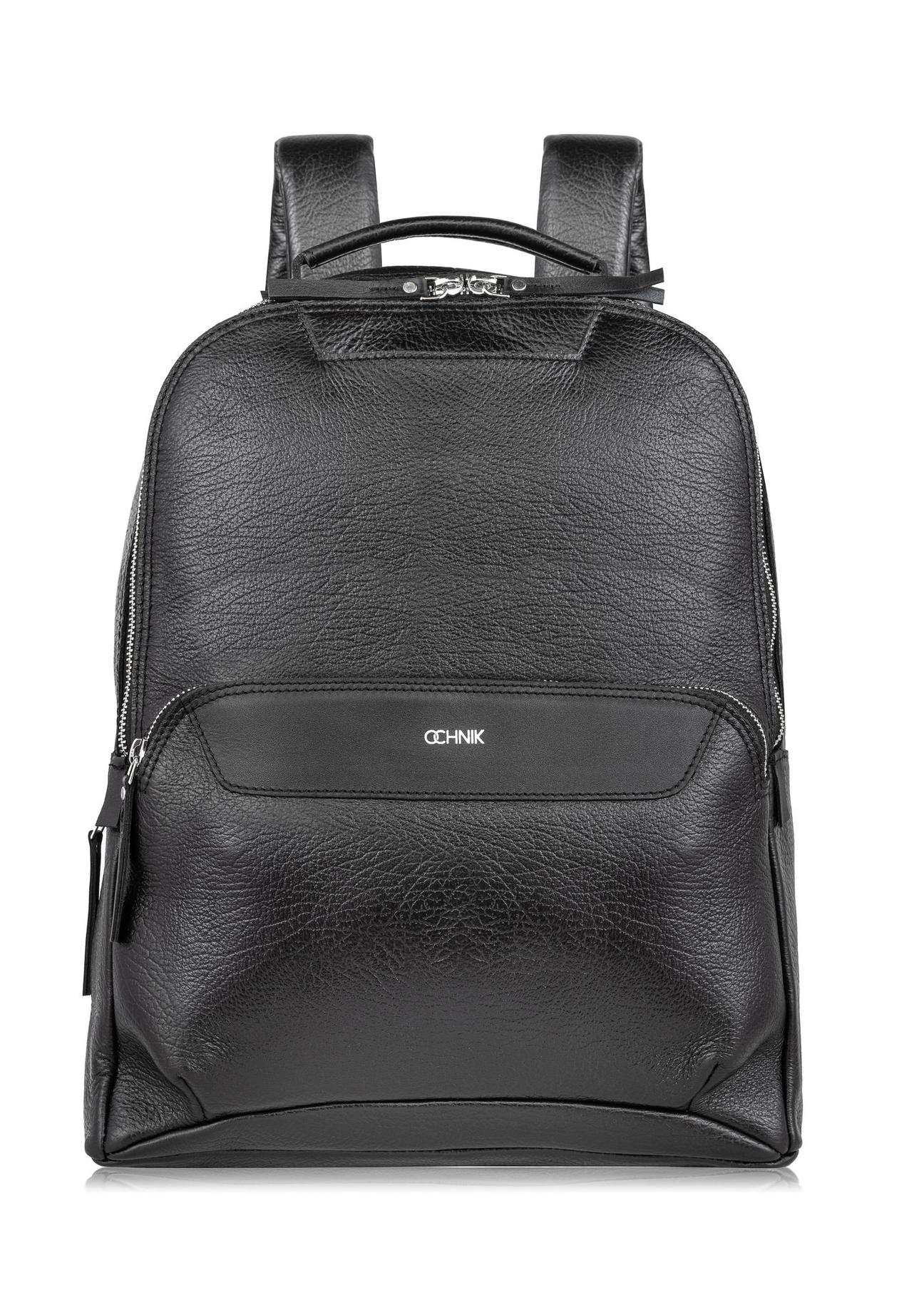 Large black leather men's backpack PLCMS-0019-99(W24)-01