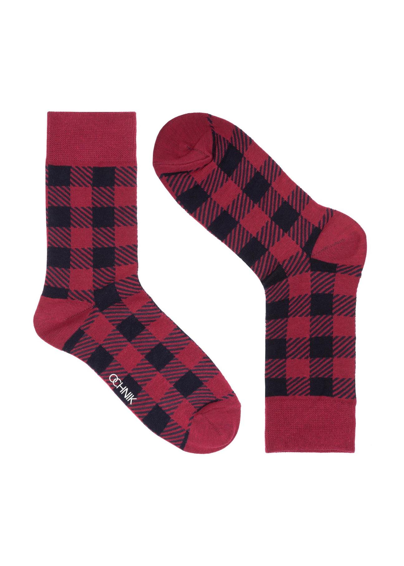 Red and black checkered men's socks SKAMT-0180-42(Z23)-01