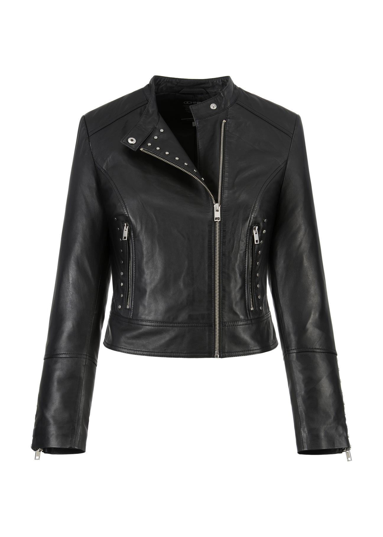 Women's leather jacket with decorative rivets KURDS-0416-1276(W23)-05