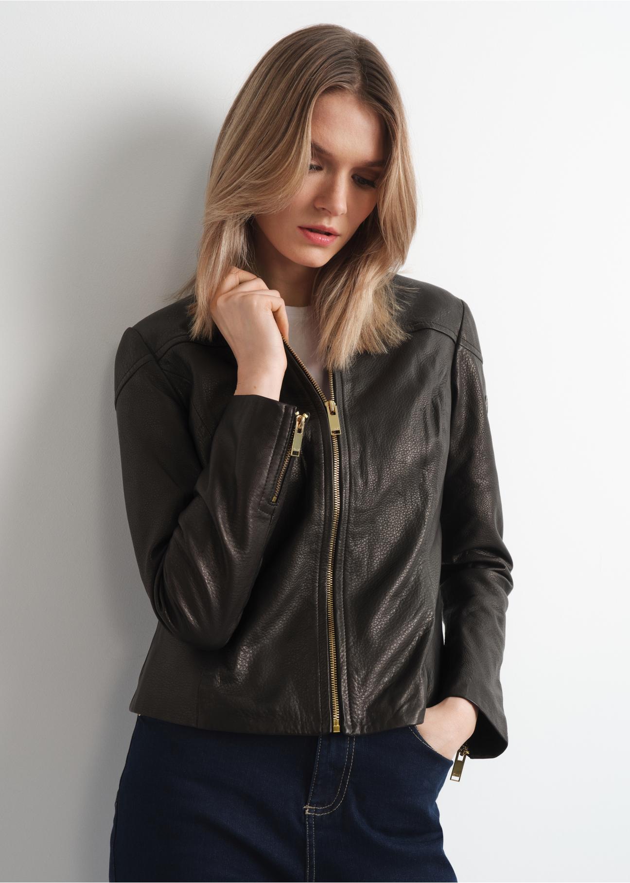 Women's classic leather jacket KURDS-0402-1294(W23)-02