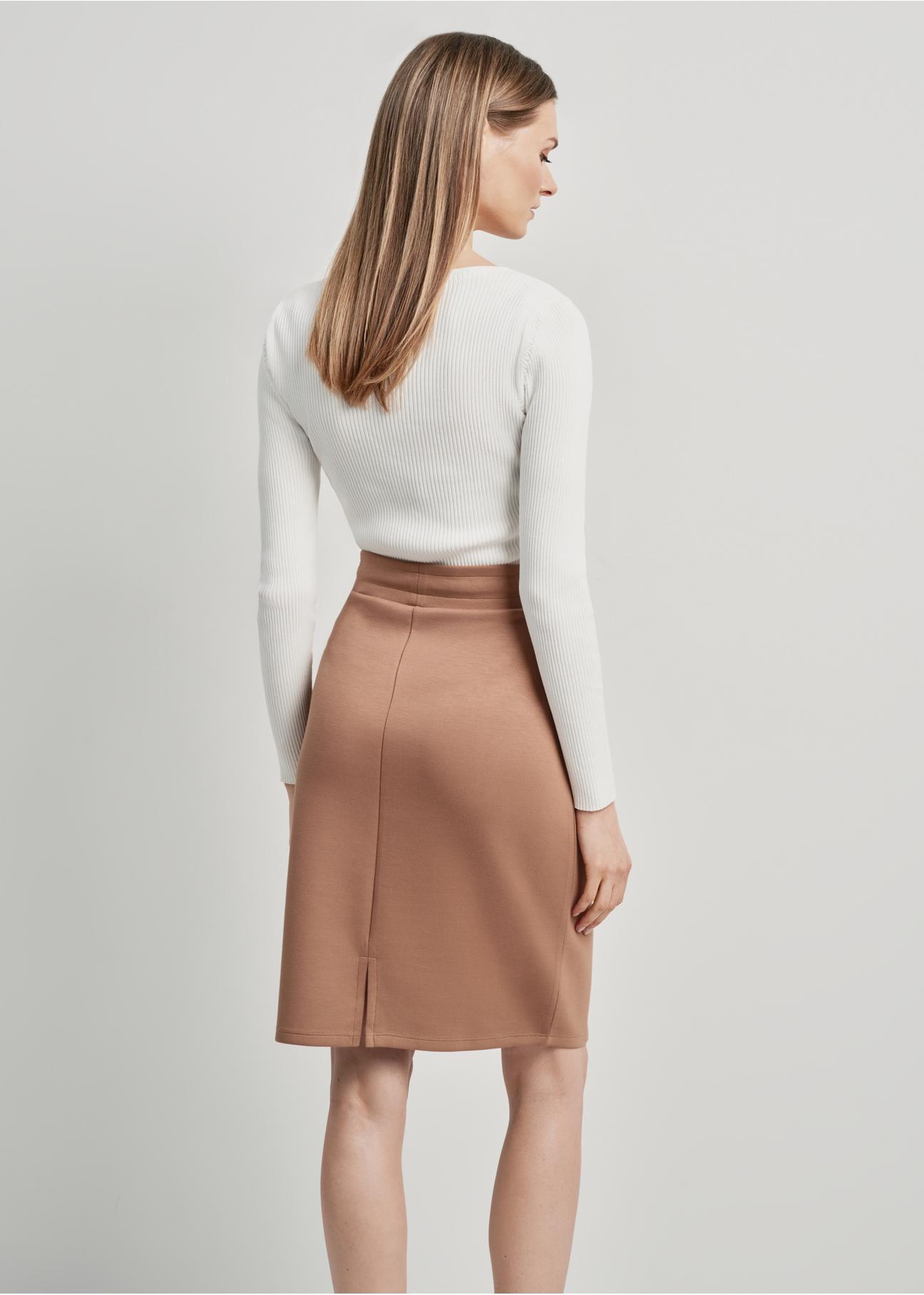 Camel pencil skirt with ties SPCDT-0059A-89(W24)-02