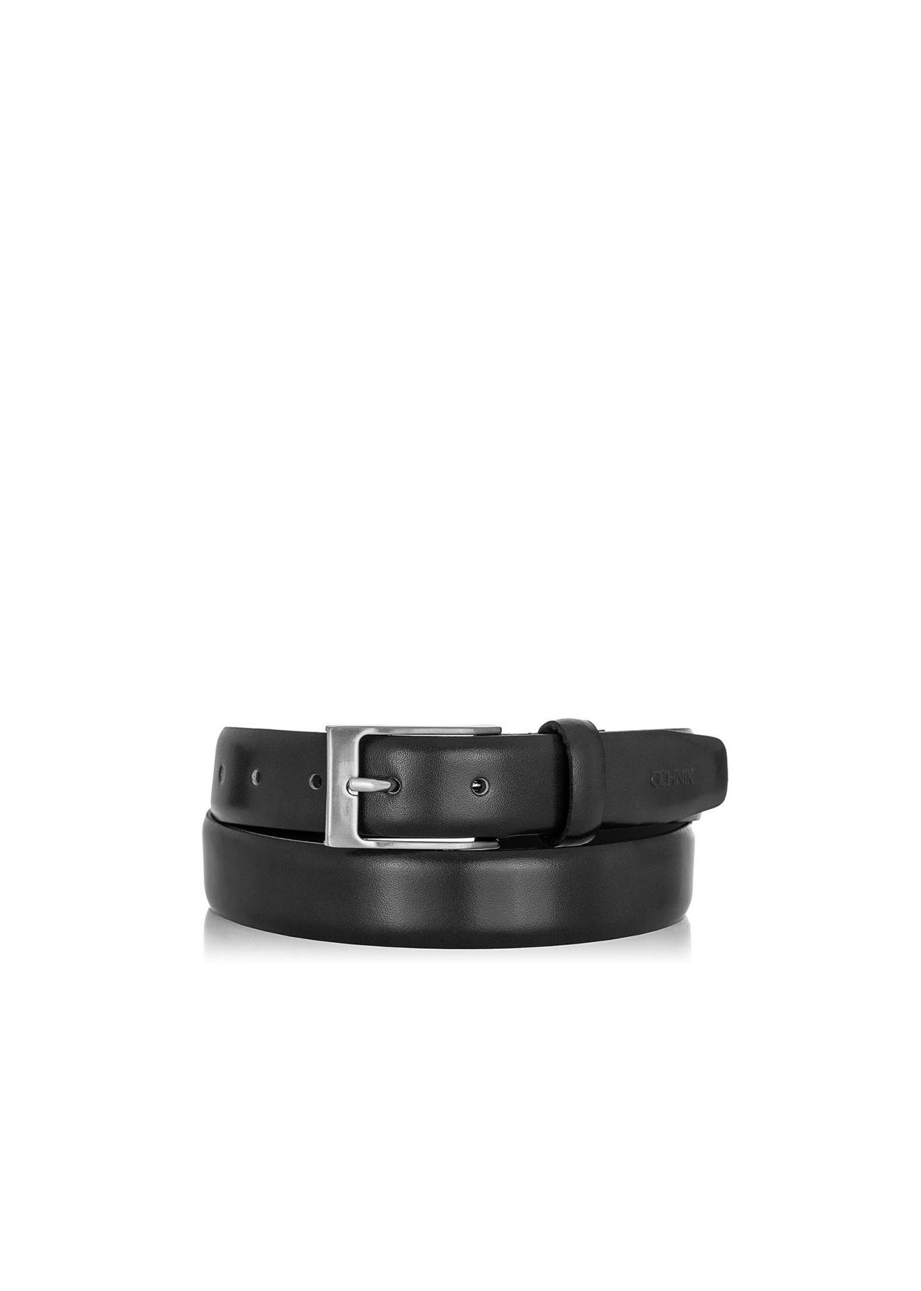 Black leather men's belt PASMS-0162A-99(W23)-01