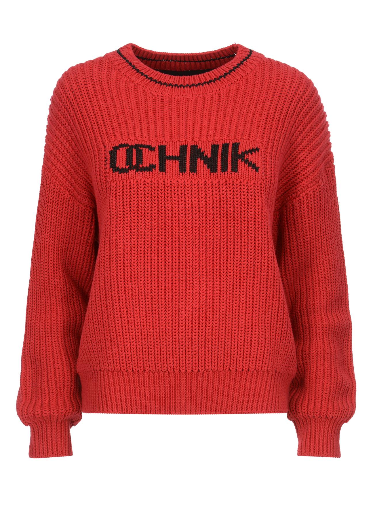 Red women's sweater with OCHNIK logo SWEDT-0163-42(Z22)-05