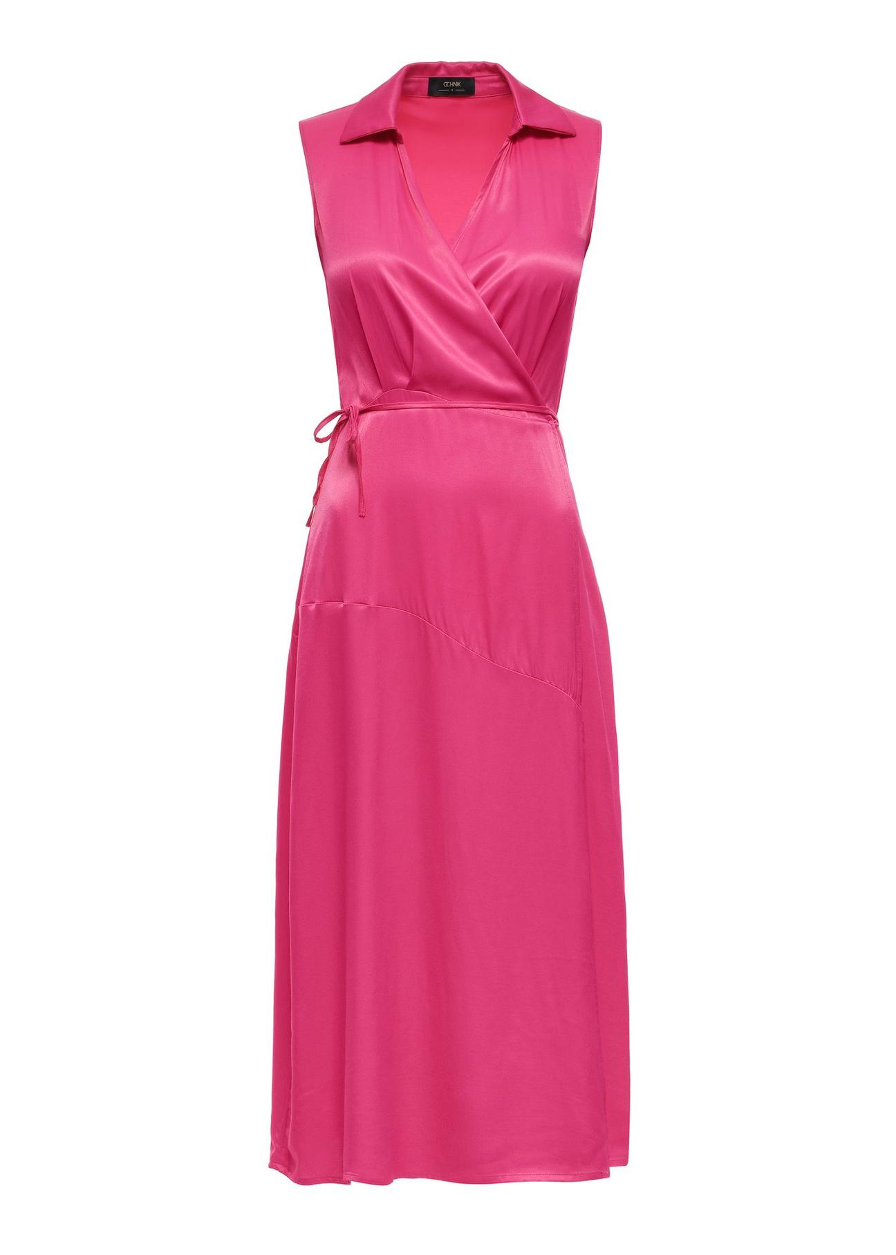 Pink long dress tied at the waist SUKDT-0188-31(W24)-04