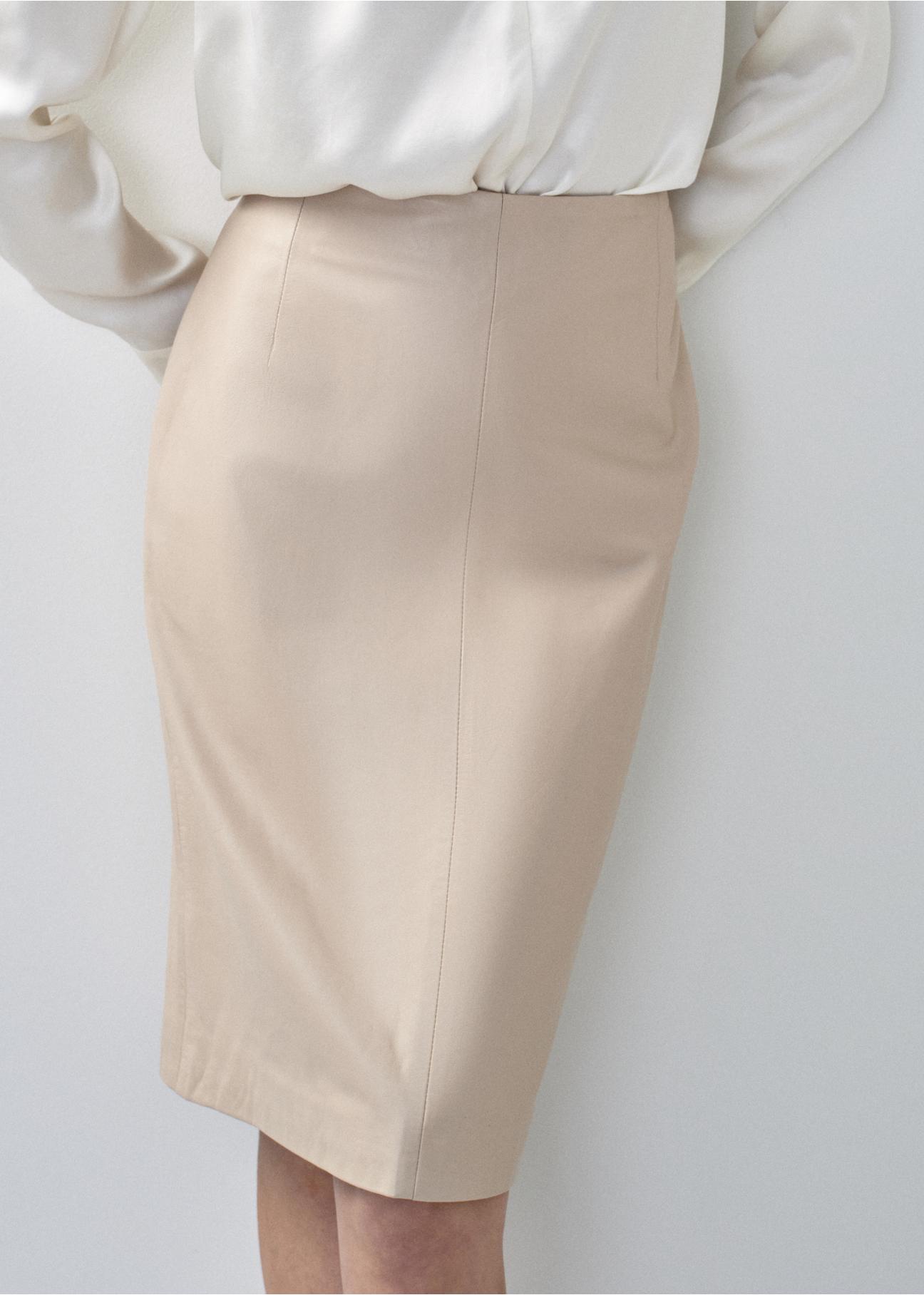 Beige leather skirt SPCDS-0031-1365(W24)-01