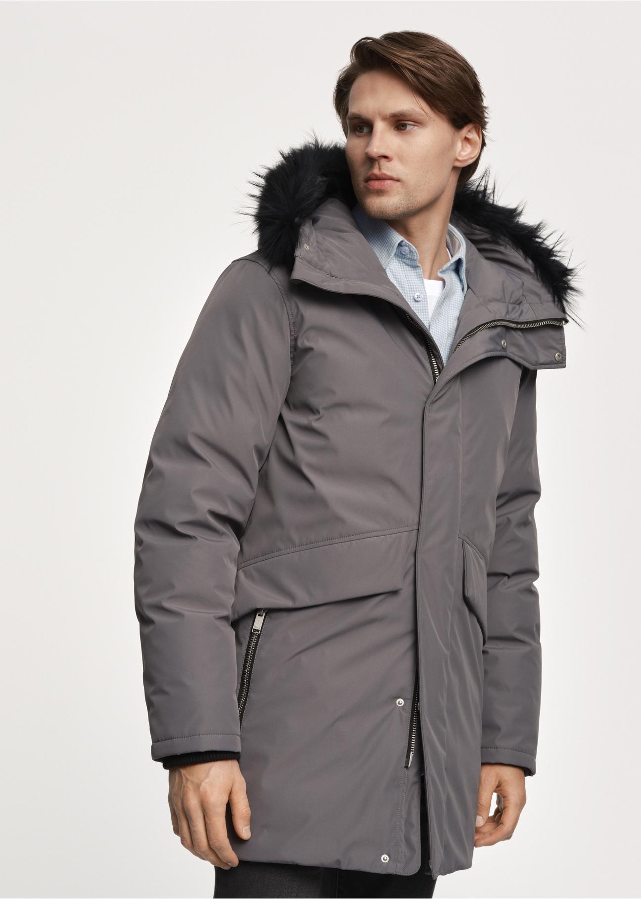 Grey men's hooded jacket KURMT-0320-91(Z23)-01