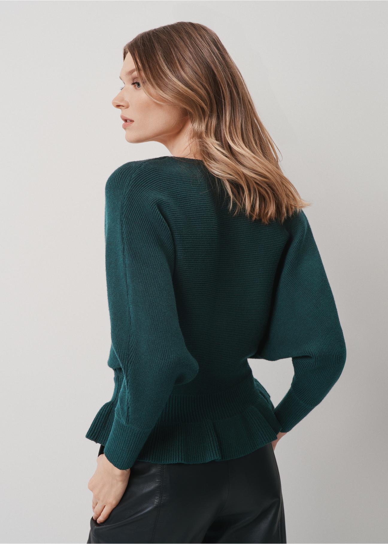 Dark green women's waist sweater SWEDT-0126-54(Z23)-03