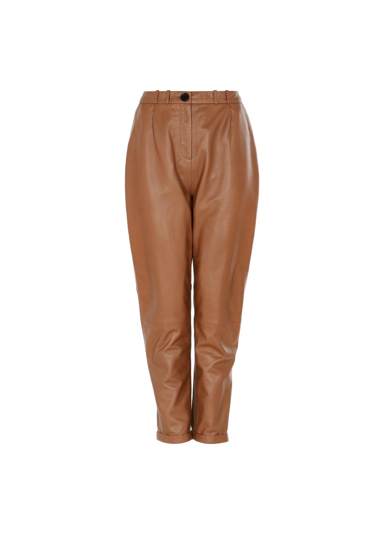 Women's caramel leather pants SPODS-0022-1103(W22)-03