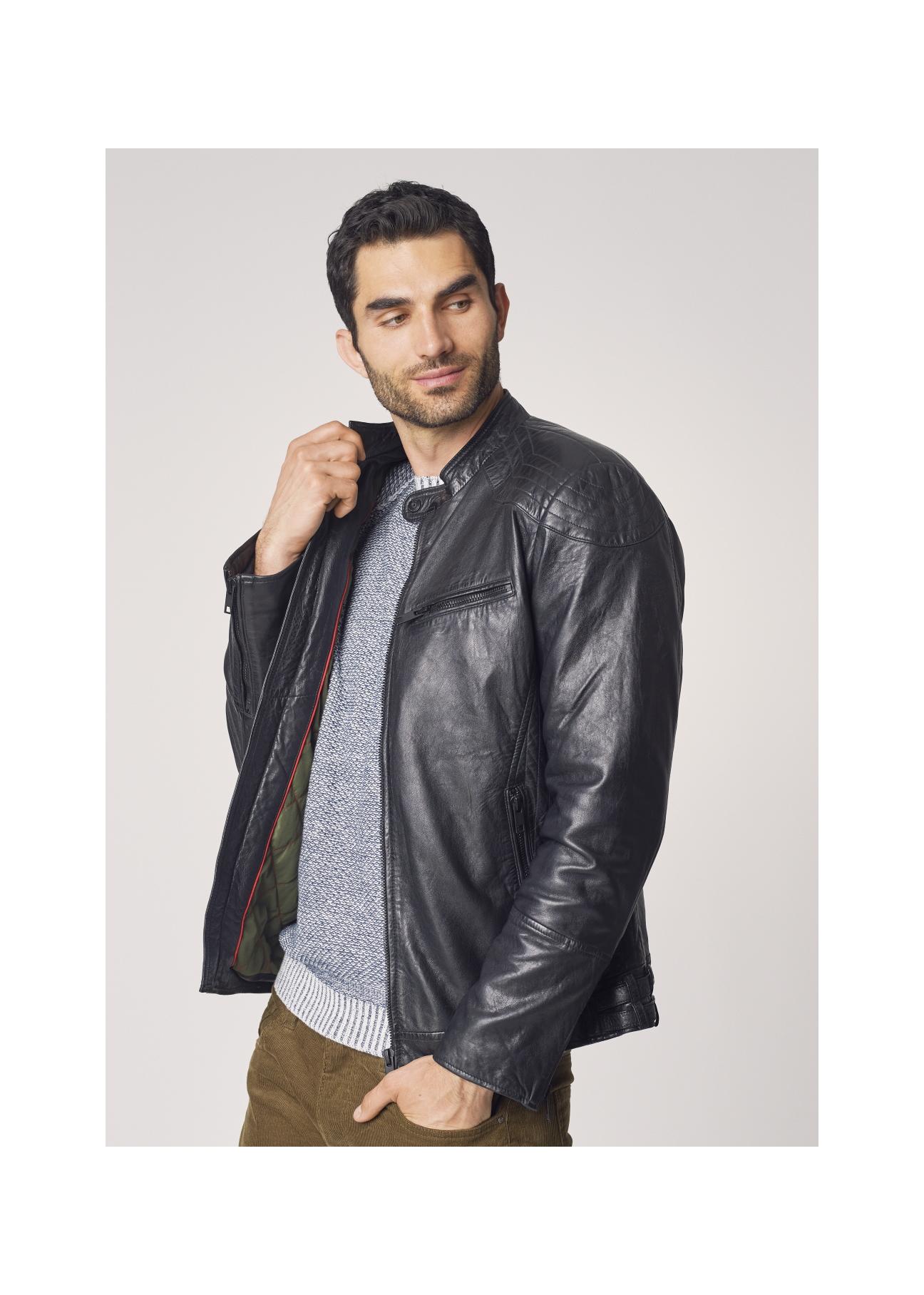 Men's leather jacket with a delicate collar KURMS-0246-5369(Z21)-03