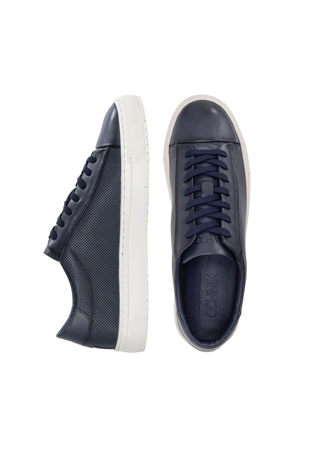 Men's navy blue leather sneakers BUTYM-0458-69(W24)-05