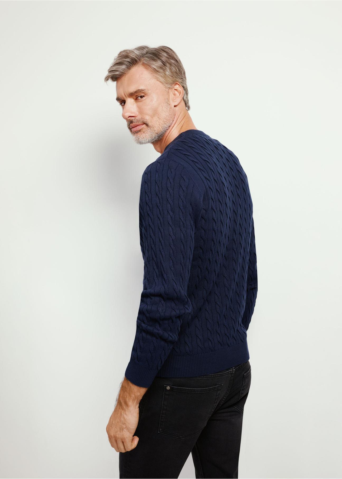 Navy blue men's cotton sweater SWEMT-0148-68(Z24)-03