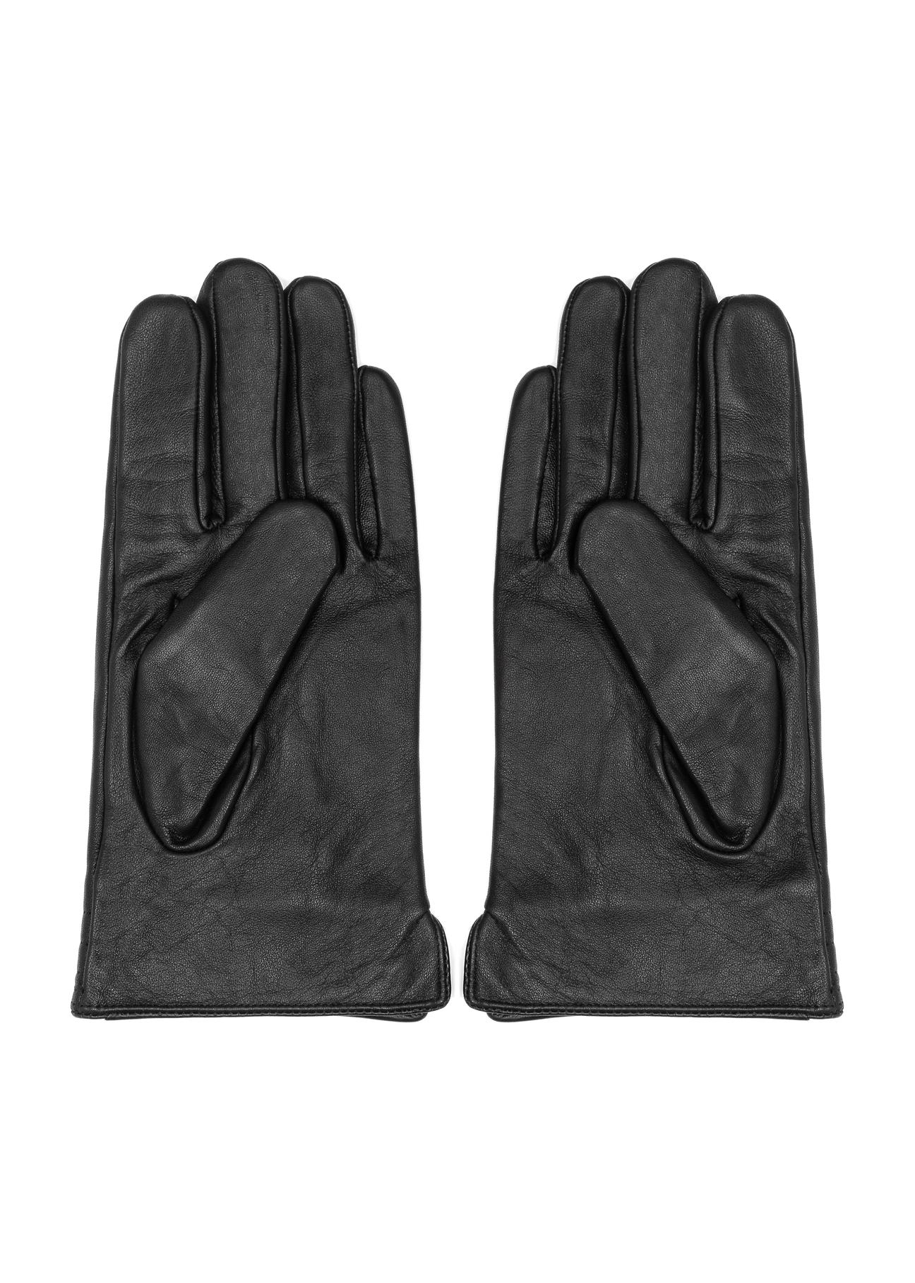 Men's black leather gloves REKMS-0014-99(Z24)