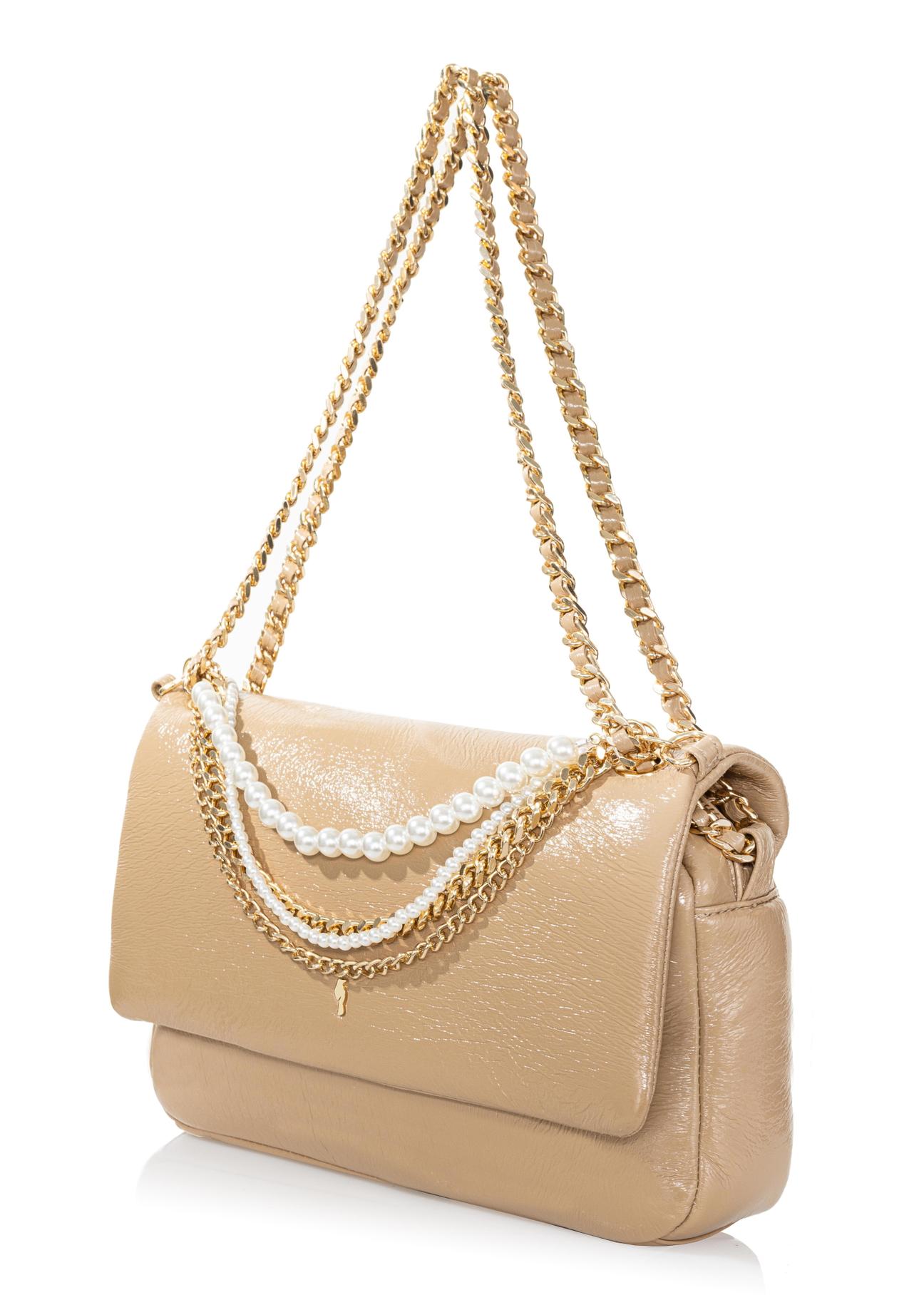 Beige women's handbag with pearls TOREC-0787-81(W23)-02