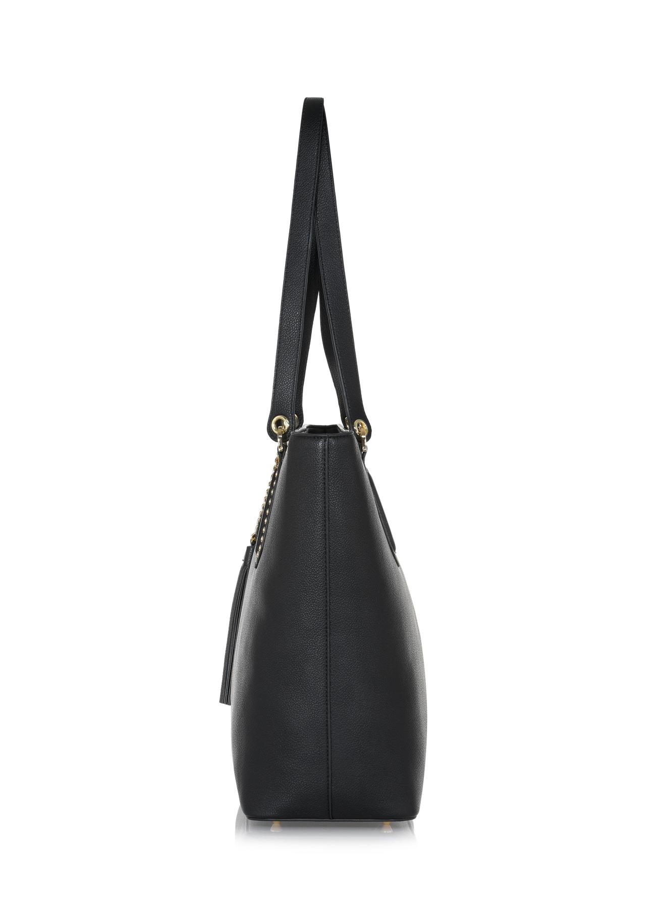 Black padded faux leather shopper bag TOREC-0905-99(W24)-04