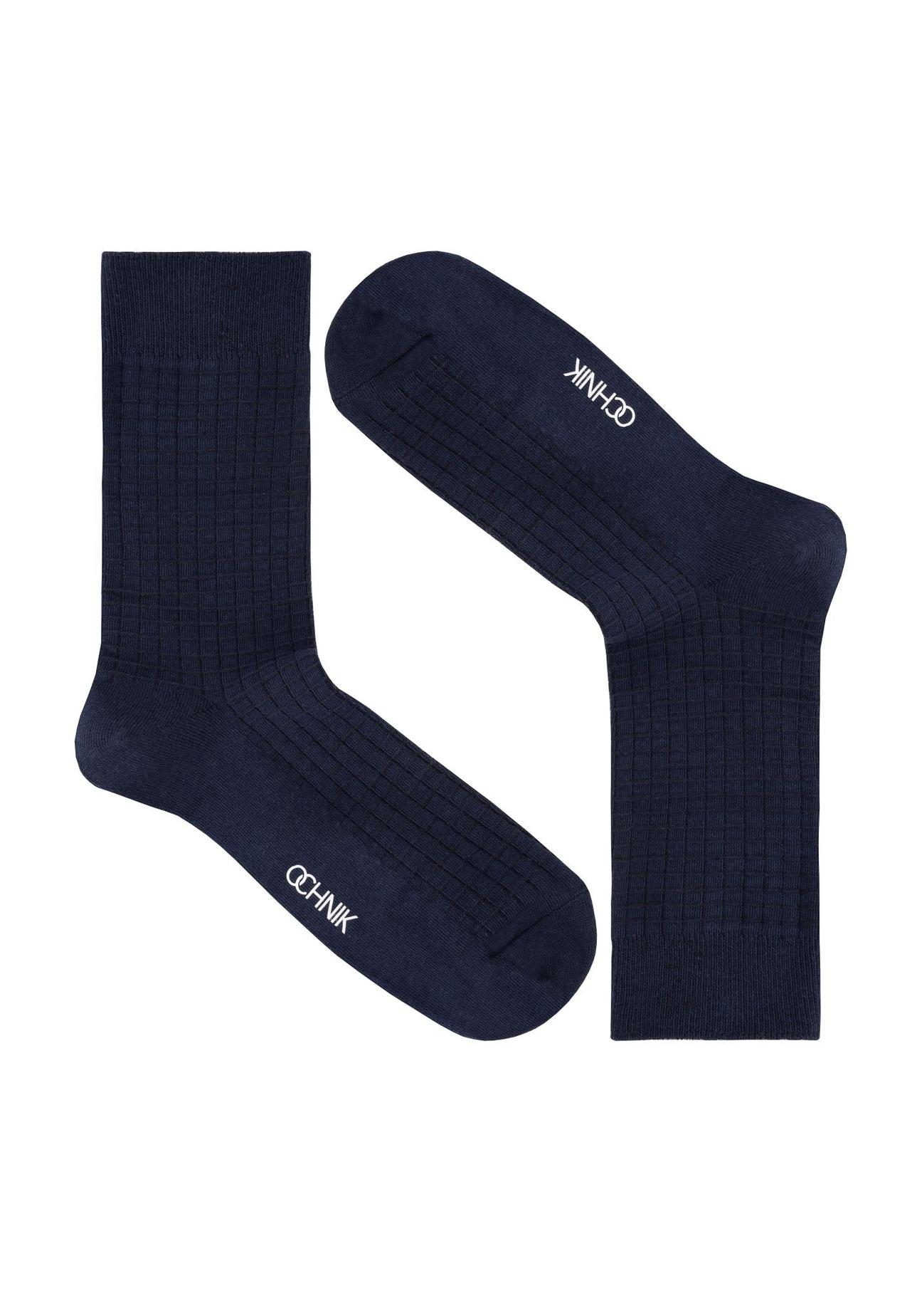 Long navy blue men's socks SKAMT-0178-69(Z24)-01