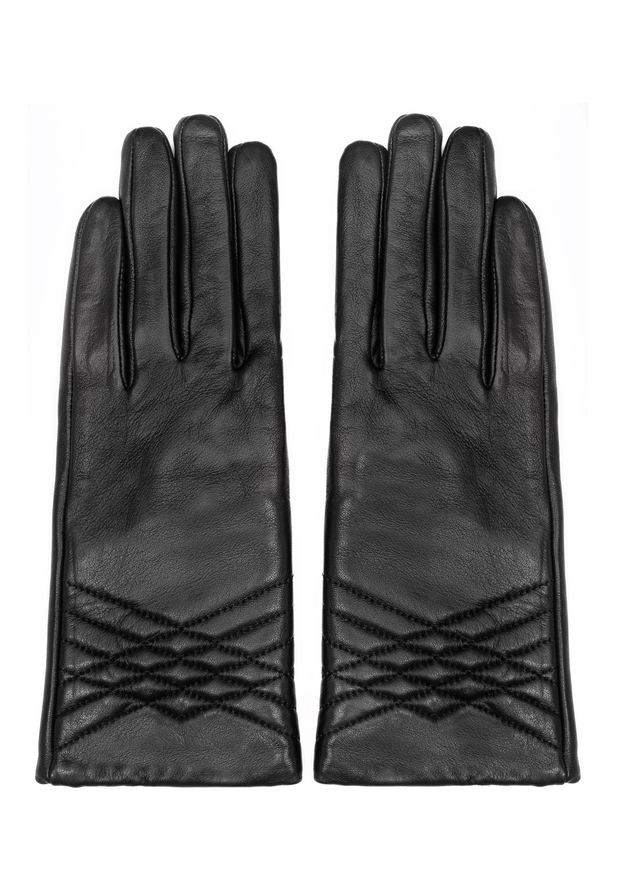 Women's black leather gloves REKDS-0023-99(Z24)