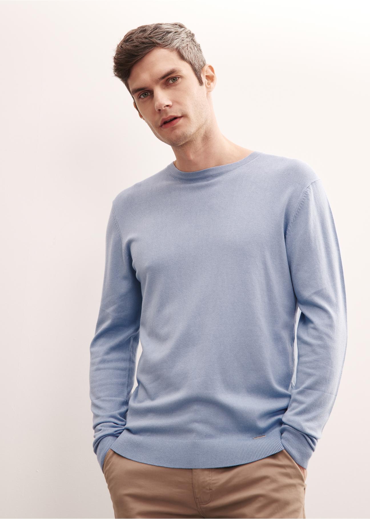 Blue men's basic sweater SWEMT-0127-61(W23)-01