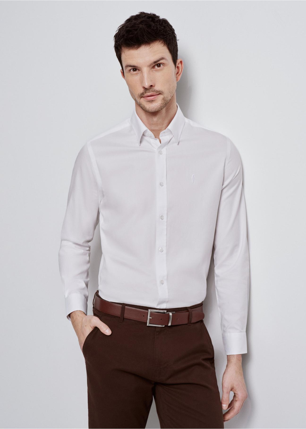 White elegant men's shirt KOSMT-0322-11(Z24)-01