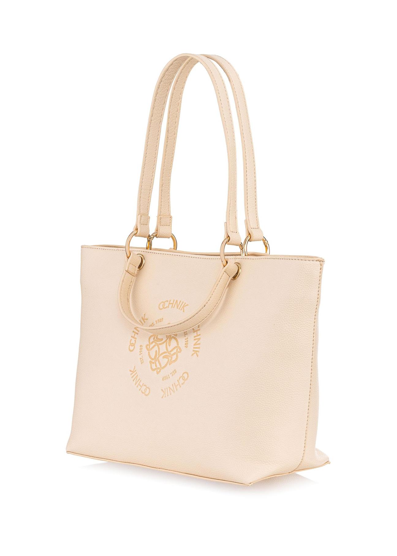 Cream embossed women's handbag TOREC-0807-12(W23)-02