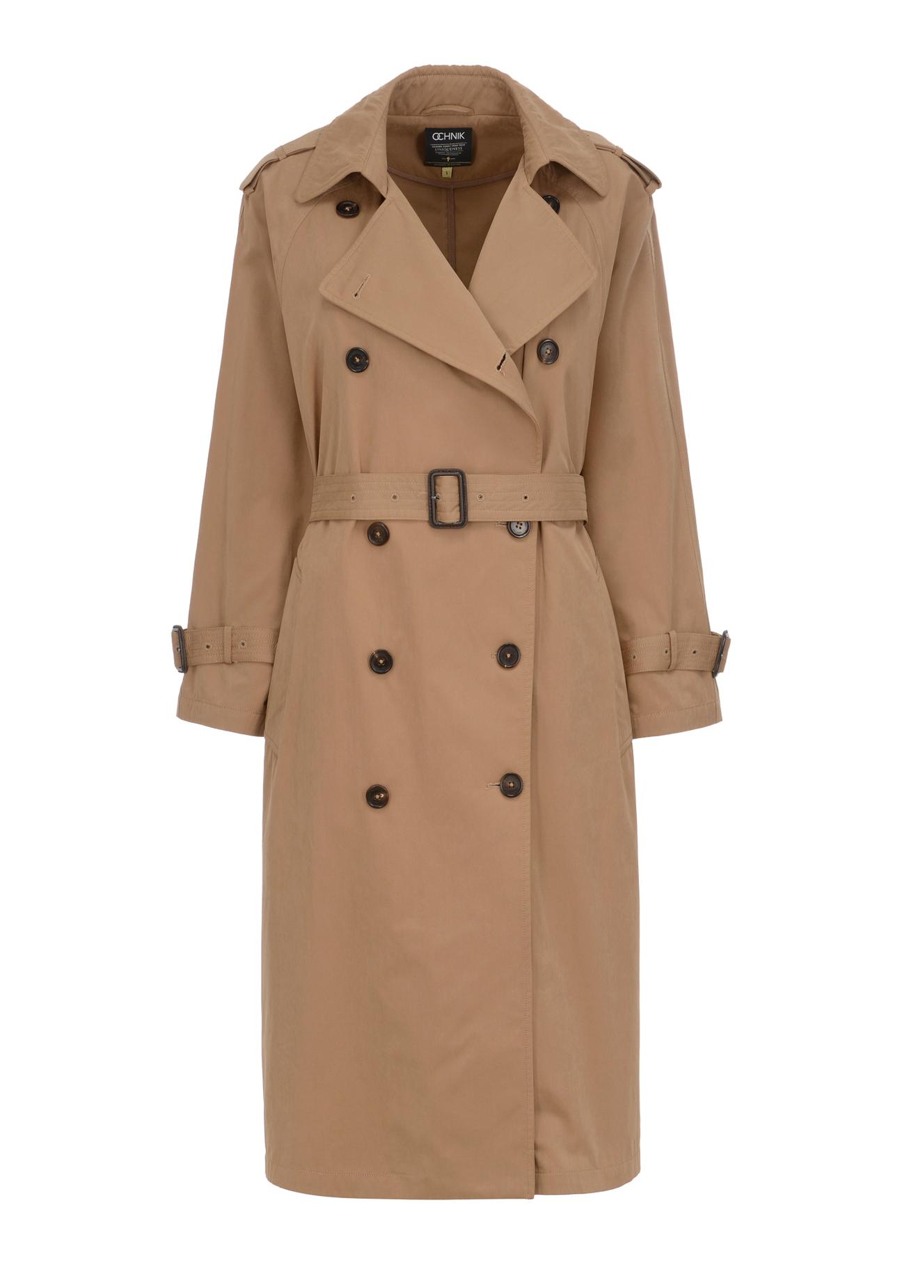 Brown women's coat with belt KURDT-0430-24(W23)-05