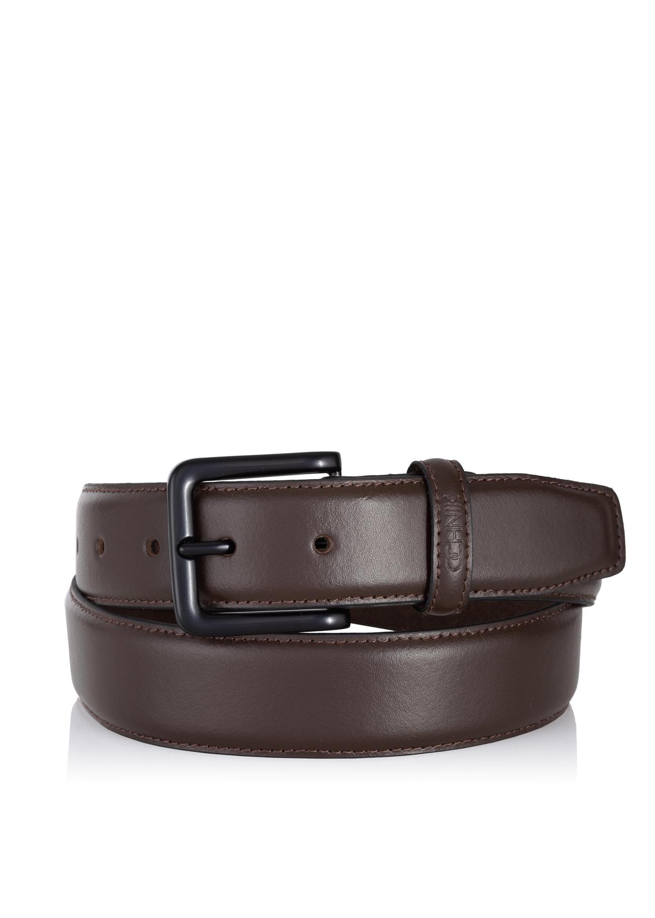 Dark brown leather men's belt PASMS-0243-89(Z23)-01