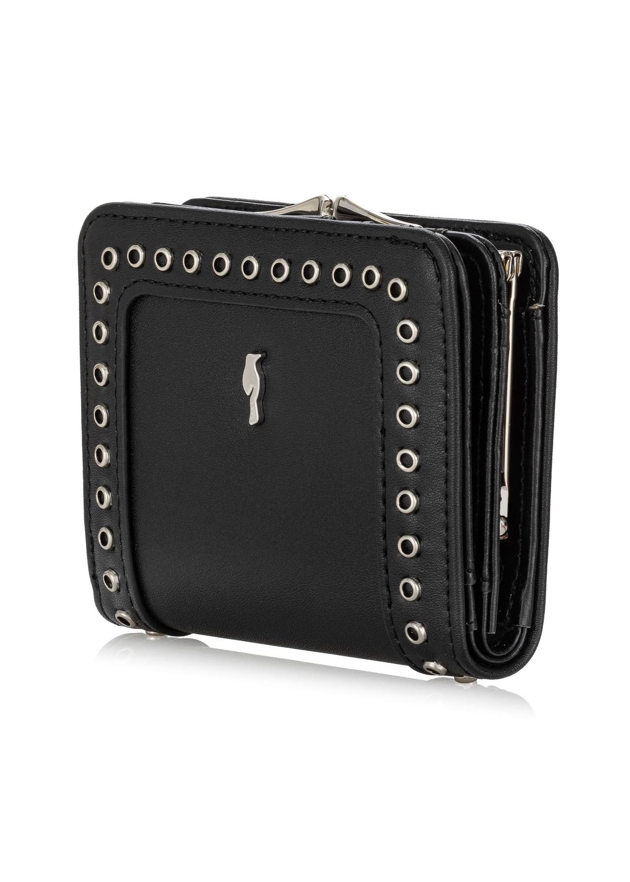 Black small women's wallet with rivets POREC-0384-99(W24)-02