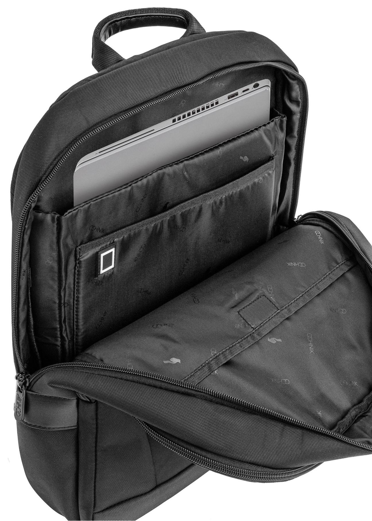 Black two-compartment men's backpack with logo PLCMN-0001C-99(Z24)-05