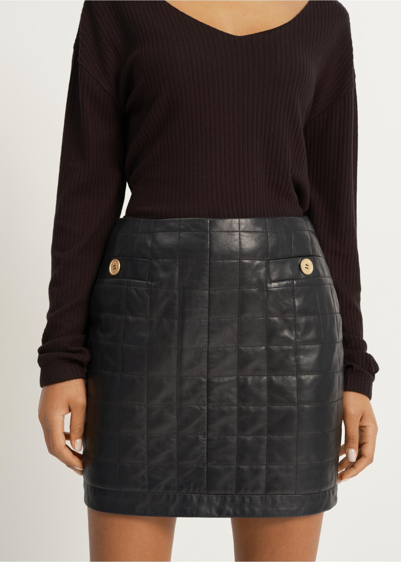 Black quilted leather skirt SPCDS-0067-1036(W23)-01