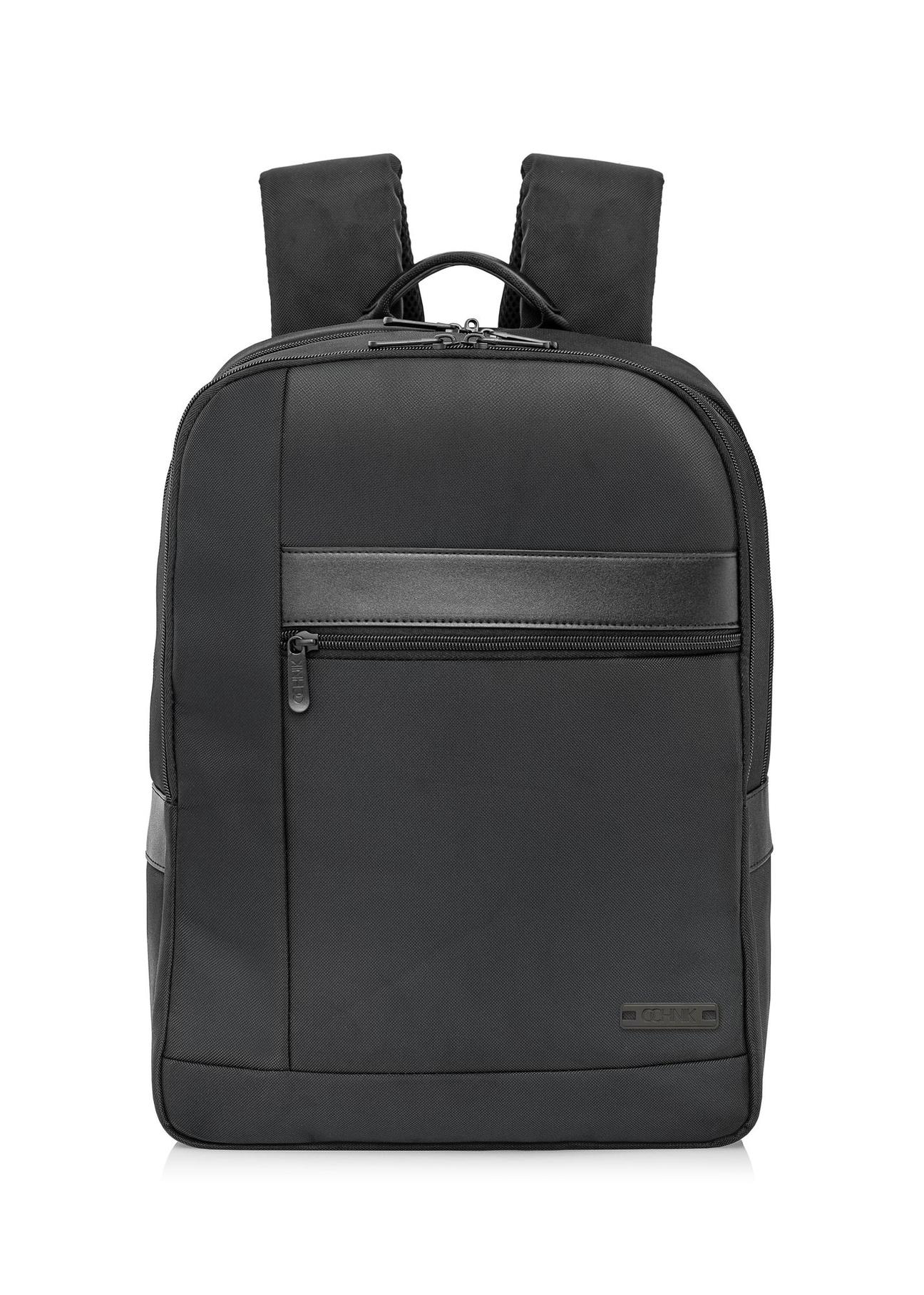 Black two-compartment men's backpack with logo PLCMN-0001C-99(Z24)-01