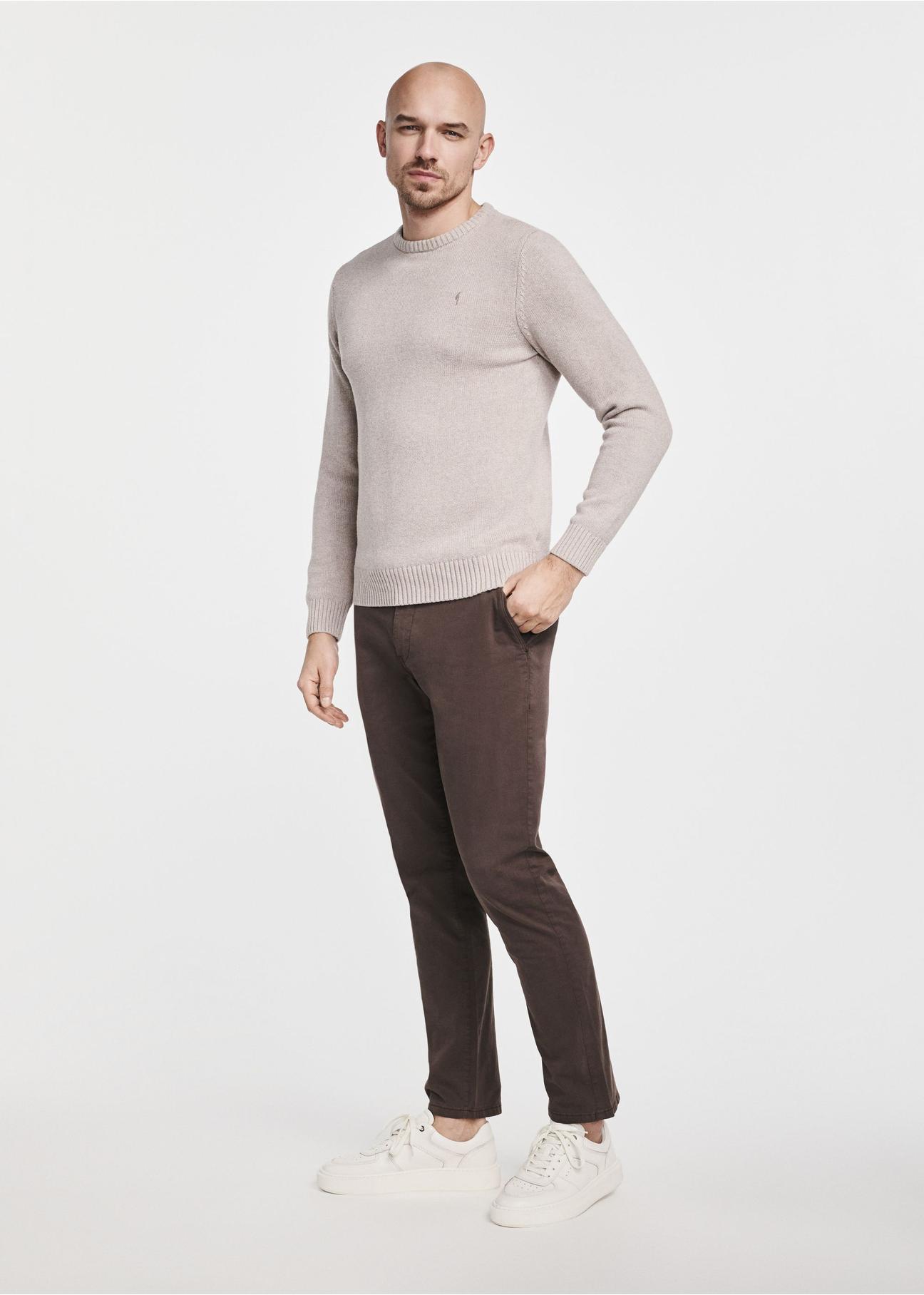 Beige men's cotton sweater SWEMT-0147-81(Z24)-04