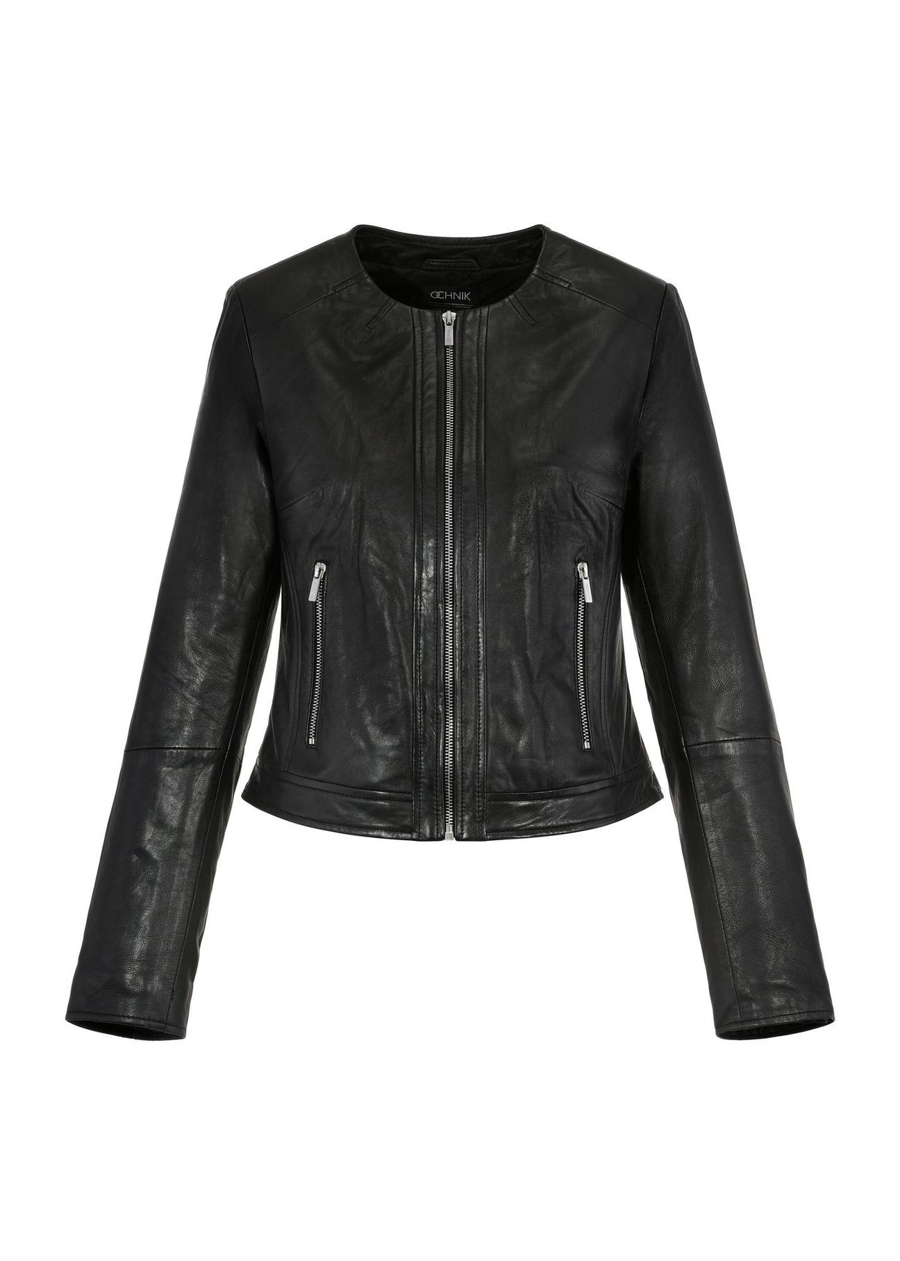 Black short women's leather jacket KURDS-0294-1340(KS)-05