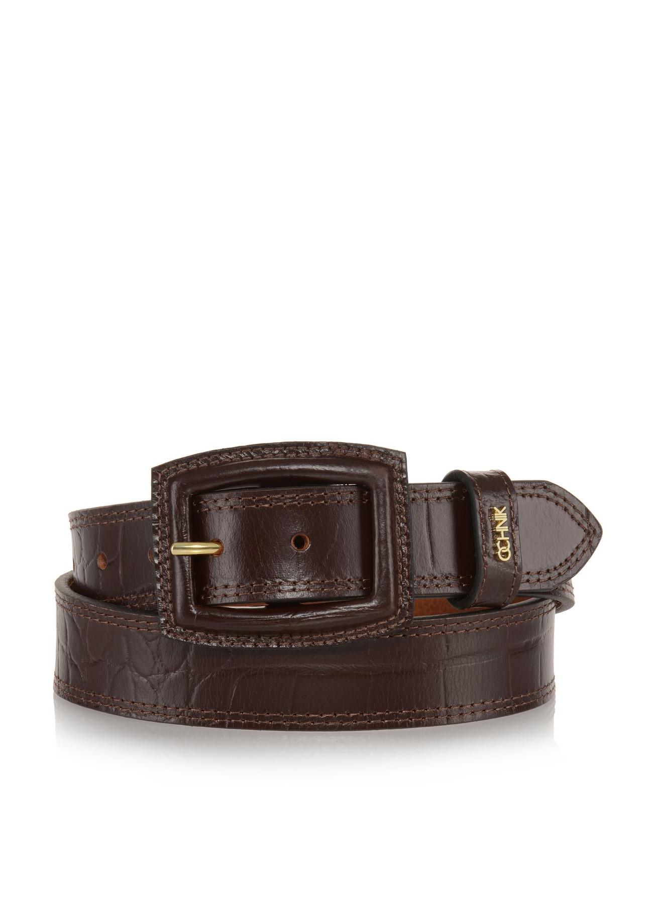 Brown leather women's croco belt PASDS-0271-89(W23)-01