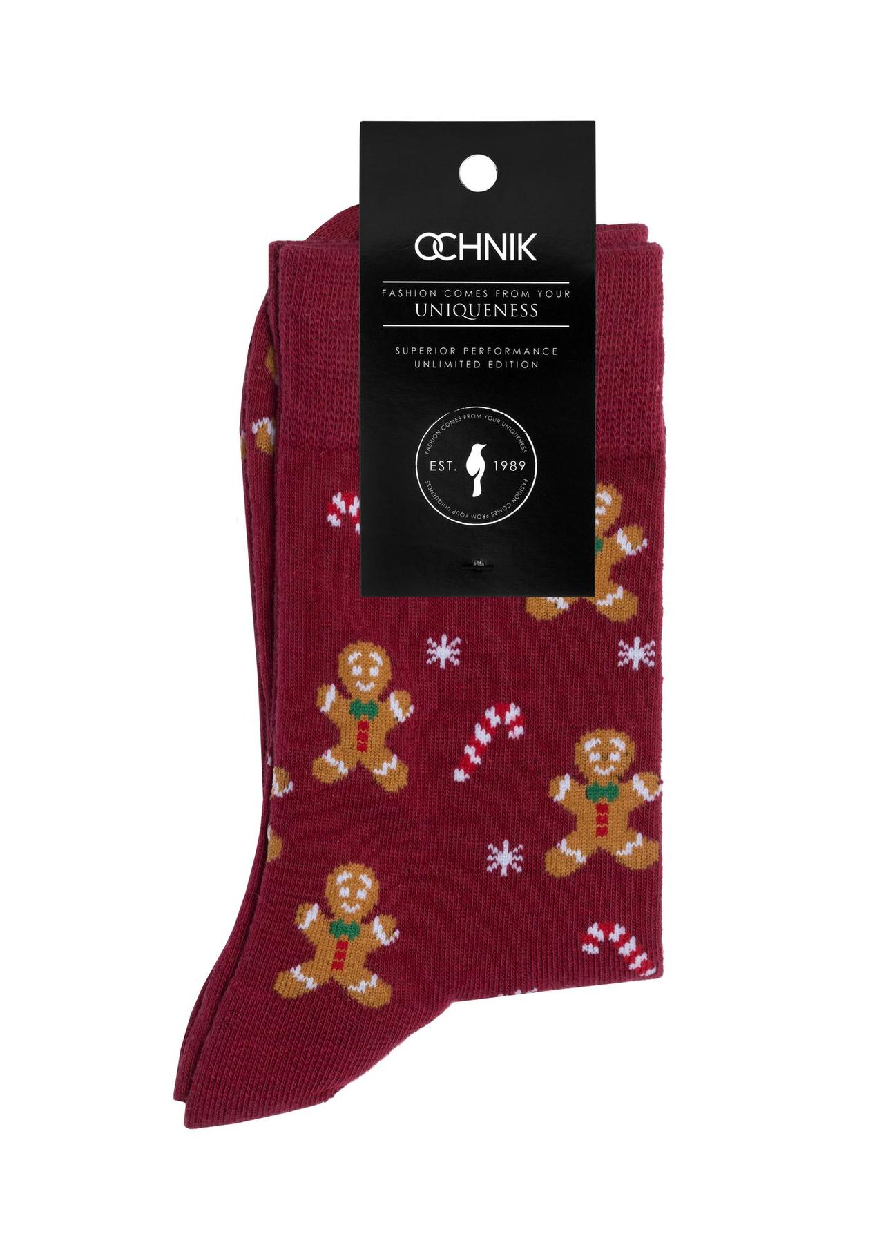 Men's maroon Christmas socks SKAMT-0183-49(Z24)-02