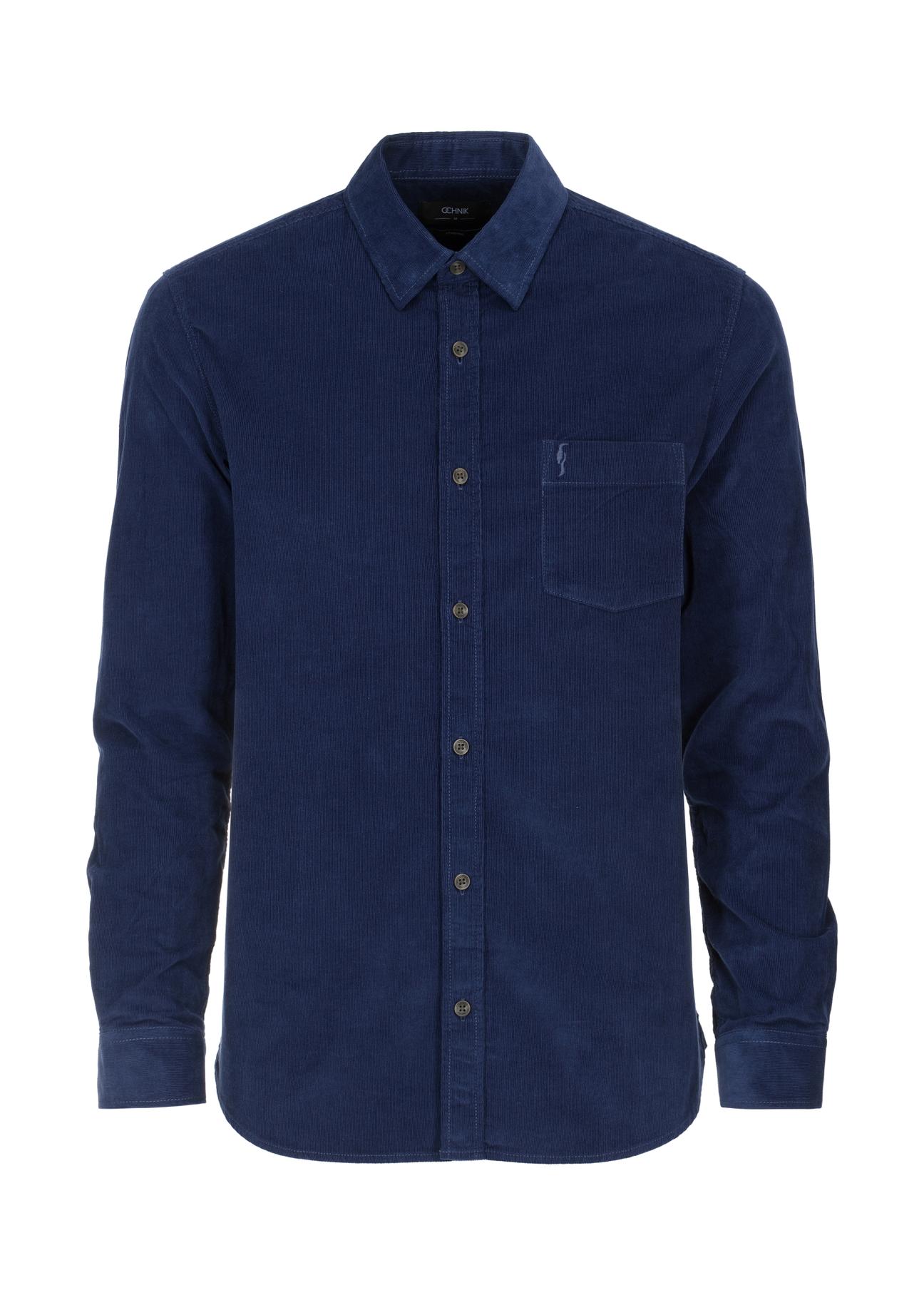 Navy blue men's corduroy shirt KOSMT-0318-69(Z23)-04