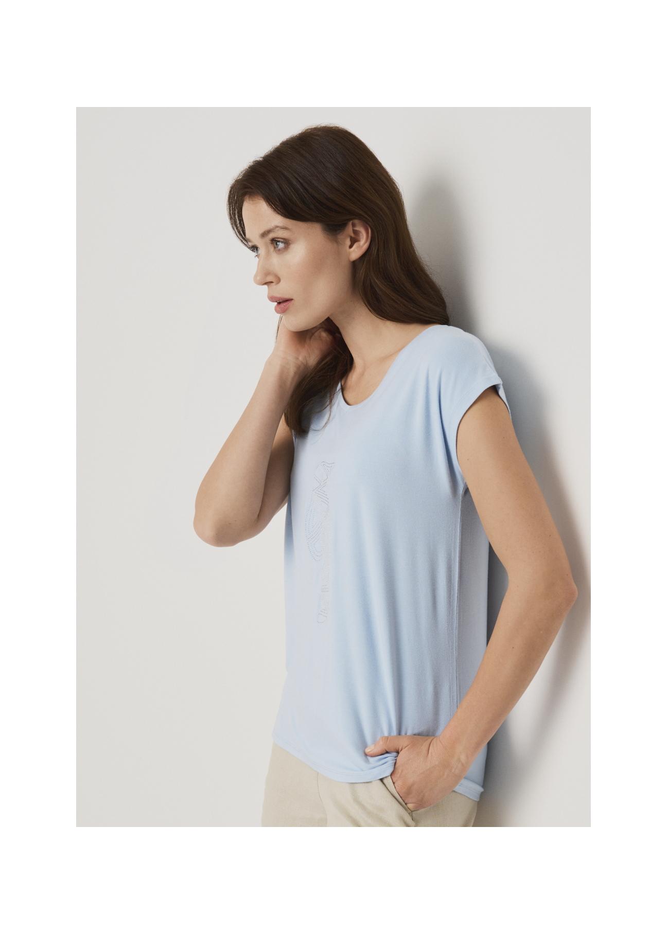 Light blue Women's T-shirt with applique TSHDT-0066-62(W22)-02