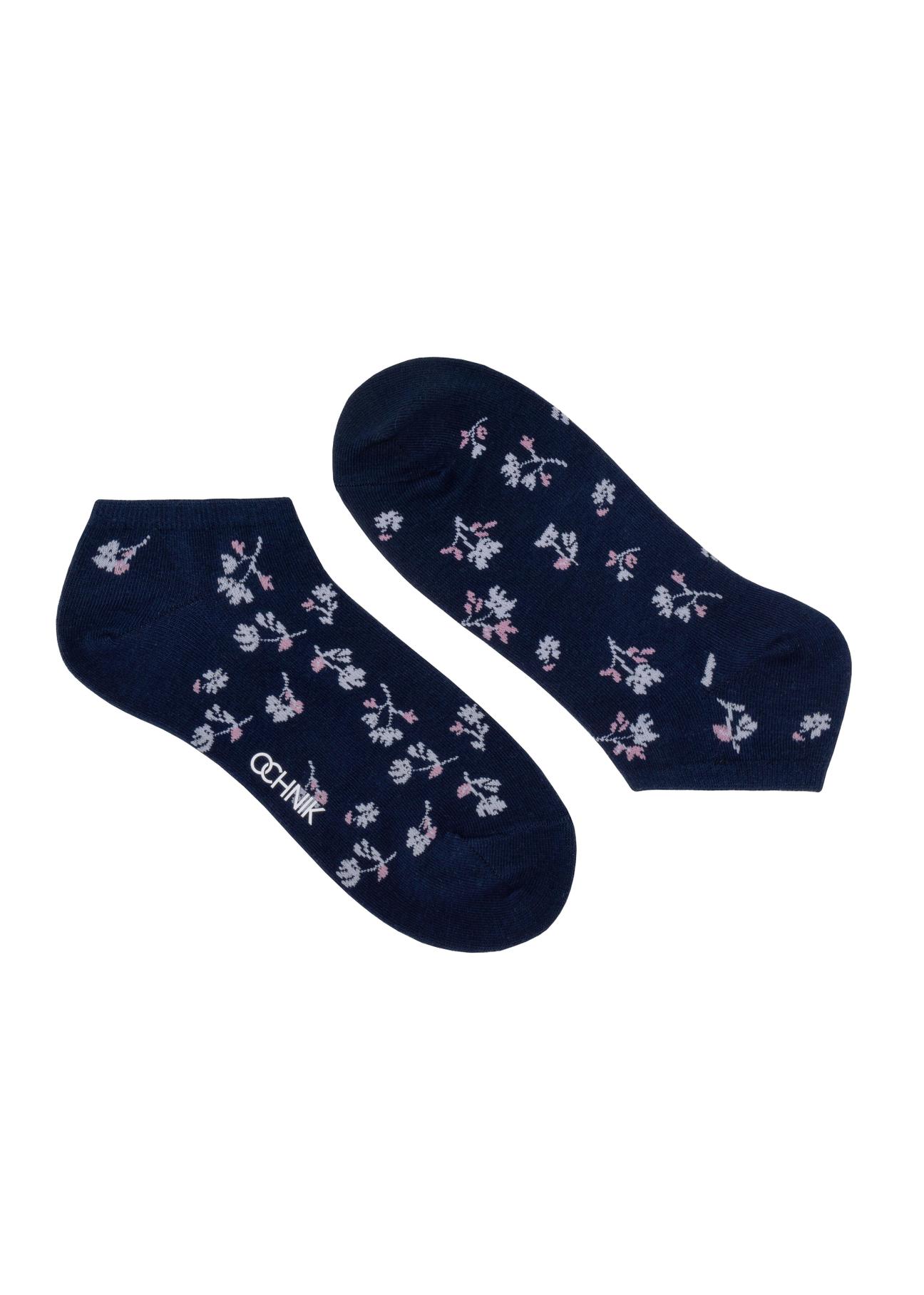 Short navy blue floral women's socks SKADT-0067-69(W24)-01