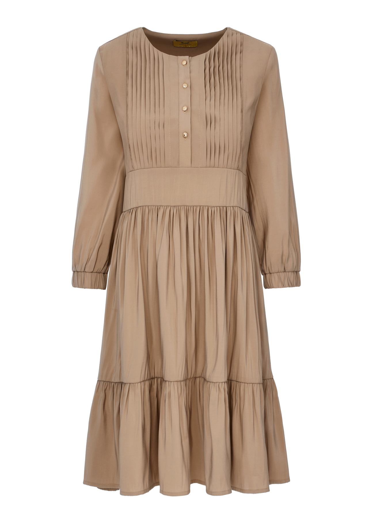 Beige pleated mini dress SUKDT-0122A-81(W24)-04