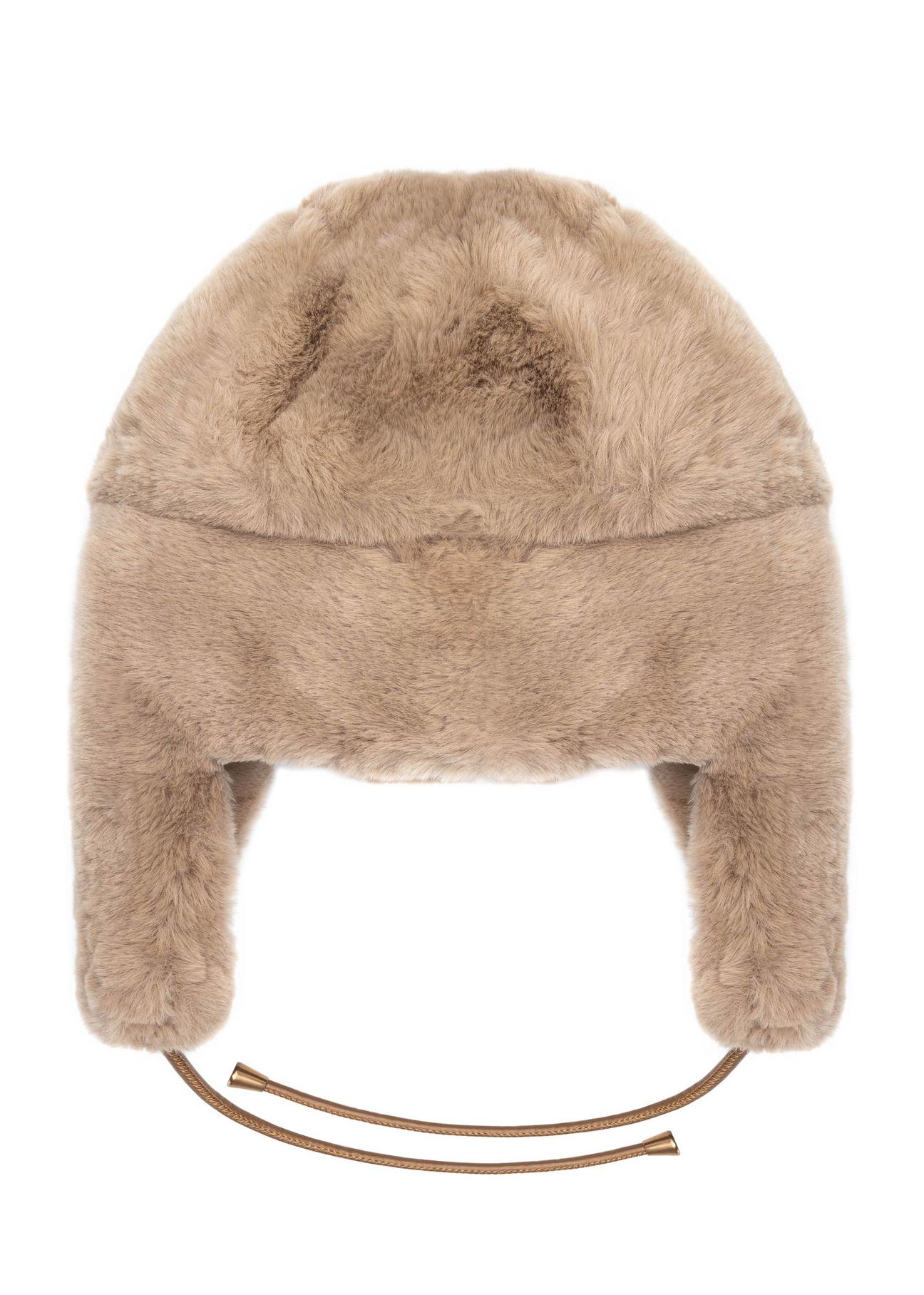 Beige women's hat with earflaps CZADF-0042-24(Z24)-03