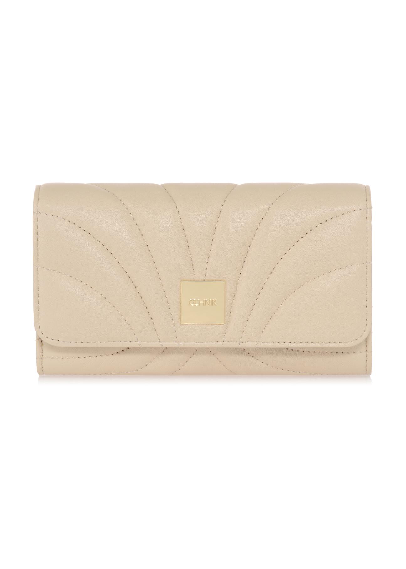 Large cream women's wallet with stitching PORES-0839-12(W23)-01