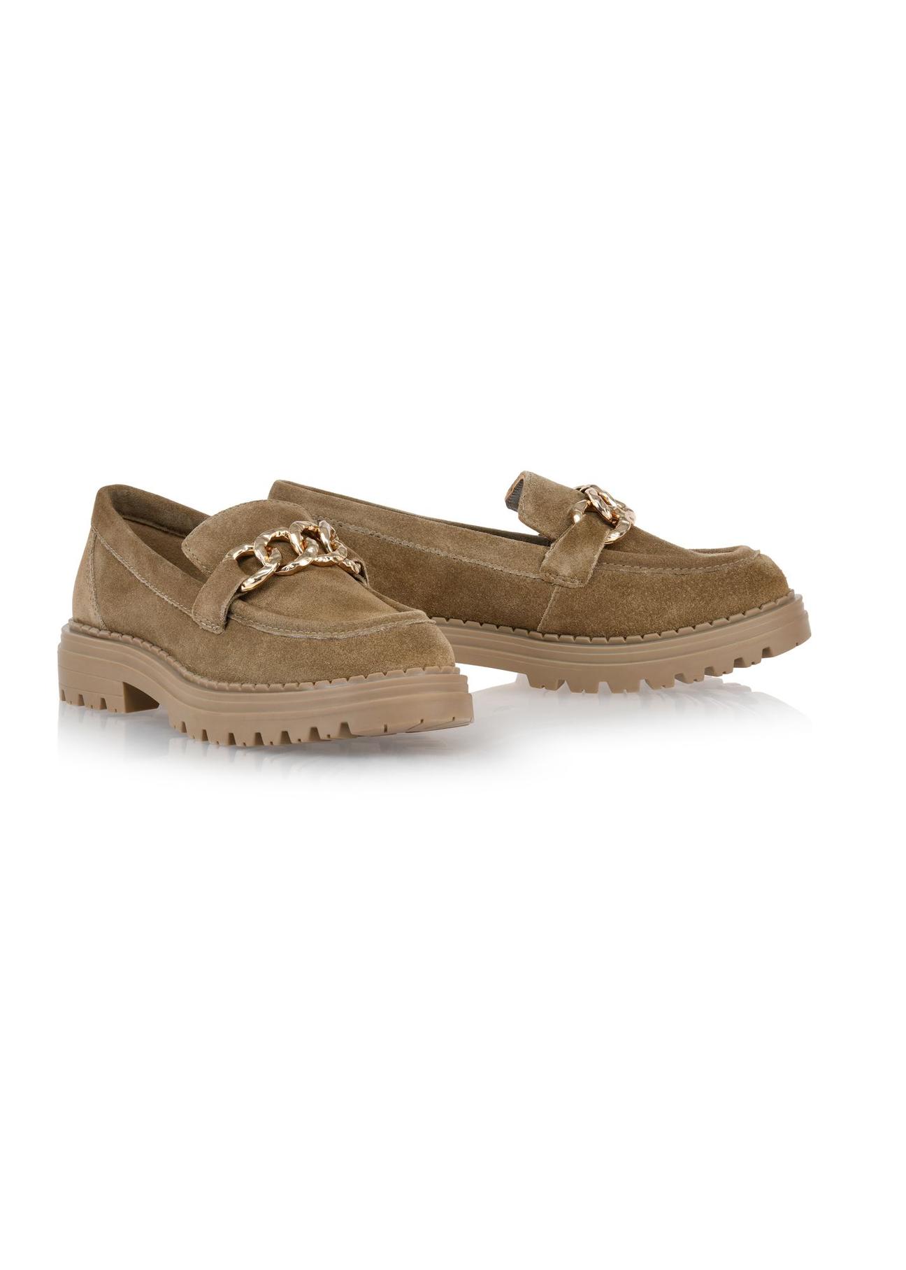 Women's suede loafers in dark beige BUTYD-1014-82(Z24)-02