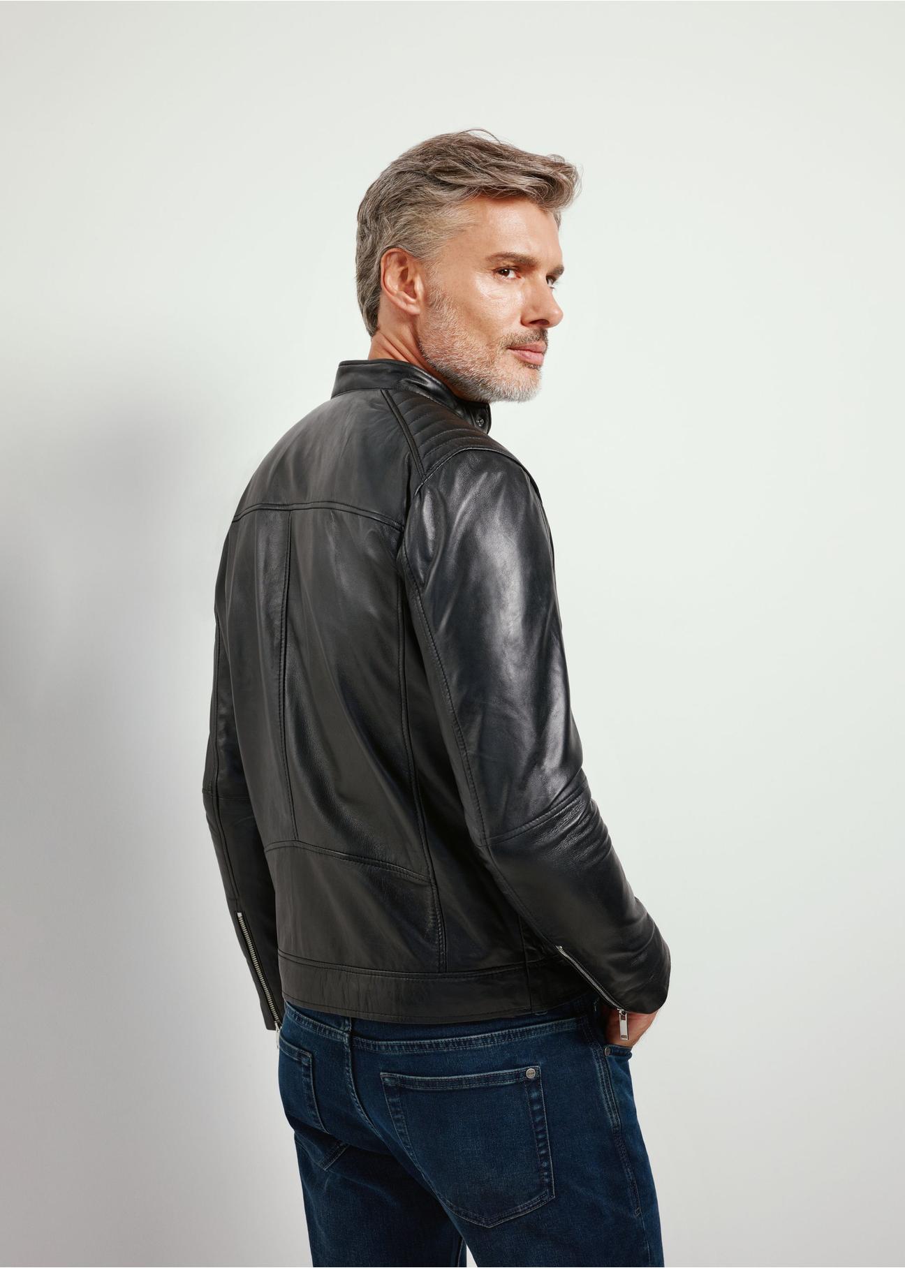 Men's leather jacket with stand-up collar KURMS-0191-5491(KS)