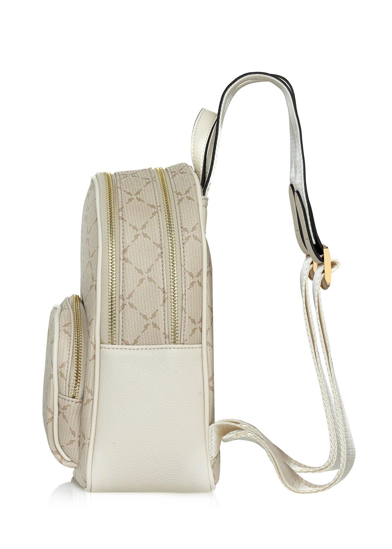 Beige women's backpack with monogram TOREC-1026-81(W25)-05