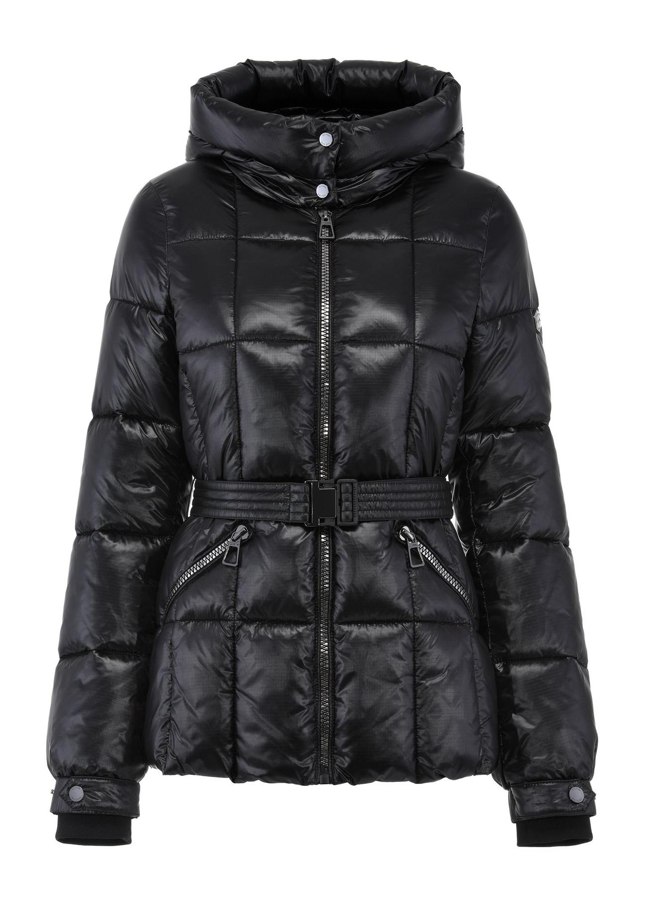 Black women's quilted jacket with belt KURDT-0539-99(Z24)-01